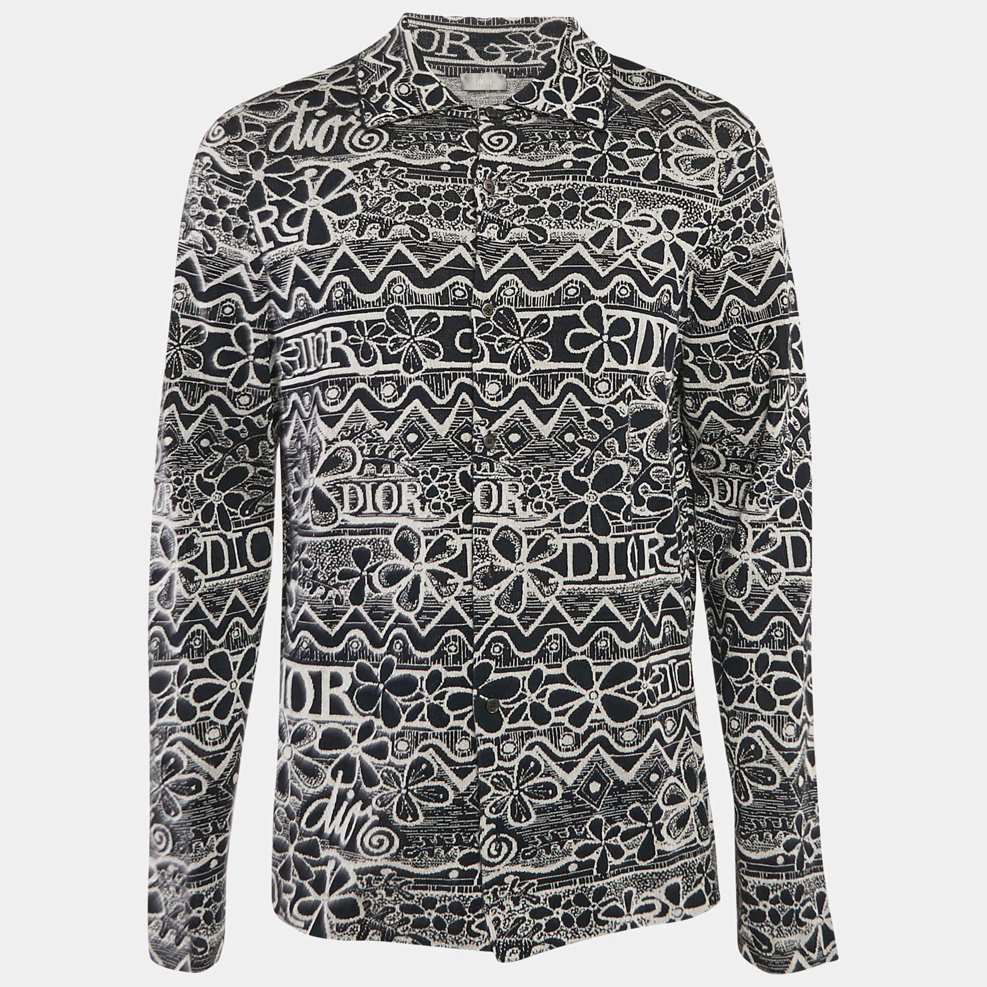 Dior Homme Blue Jacquard Cotton Knit Shirt L