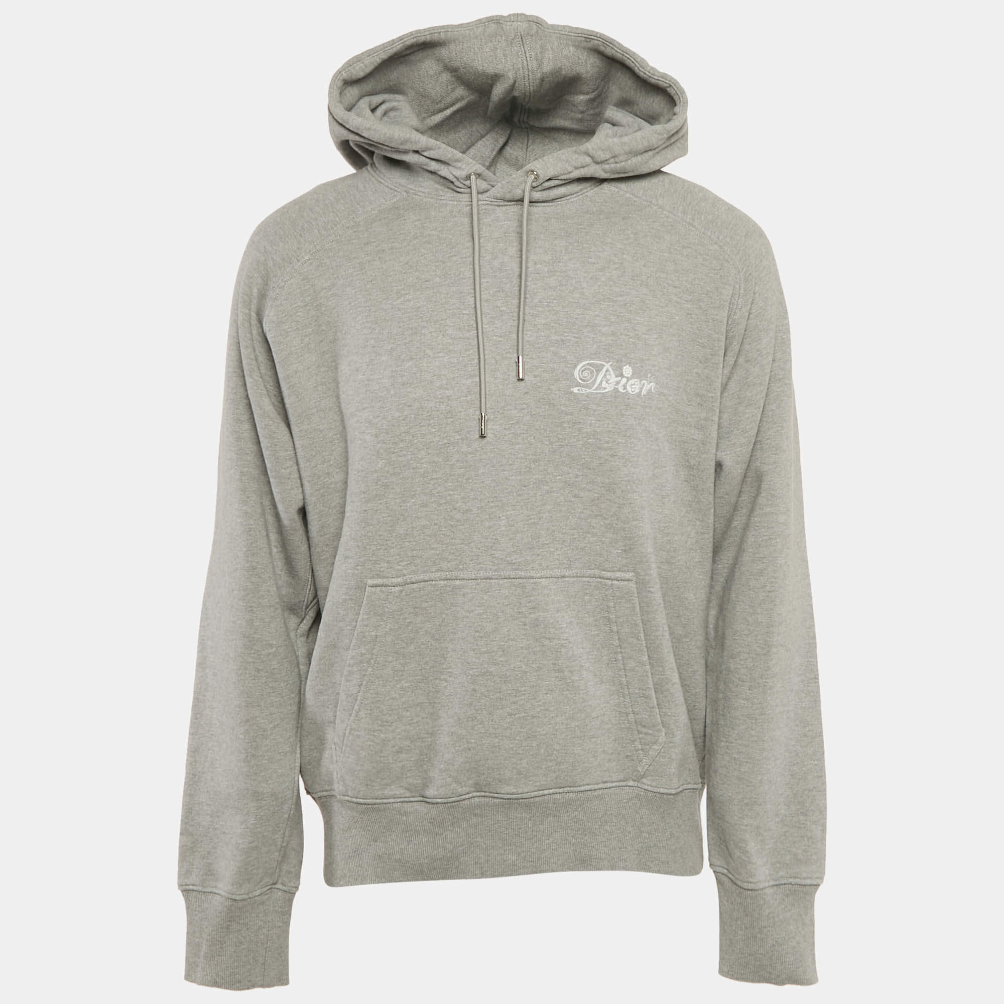 Dior Homme Grey Logo Embroidery Cotton Hooded Sweatshirt XXL 