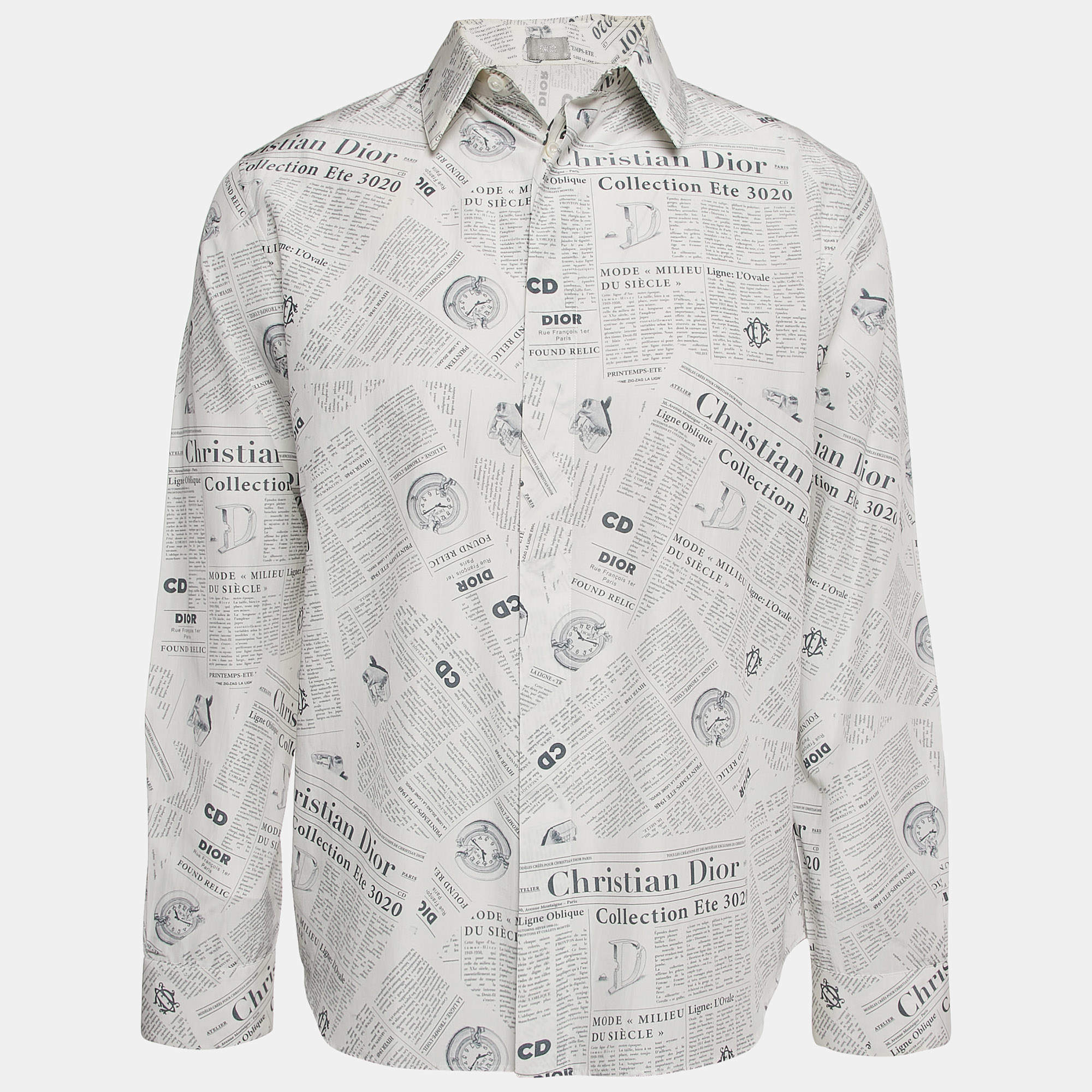 Dior Homme White News Paper Print Cotton Blend Shirt L