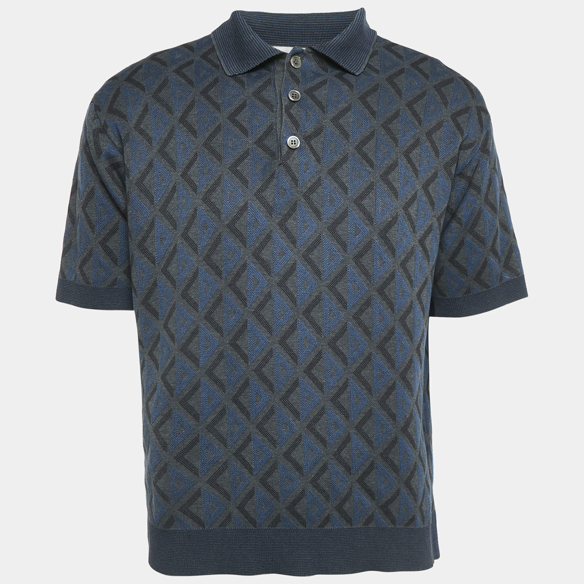 Dior Homme Blue/Grey Monogram Jersey Polo T-Shirt S