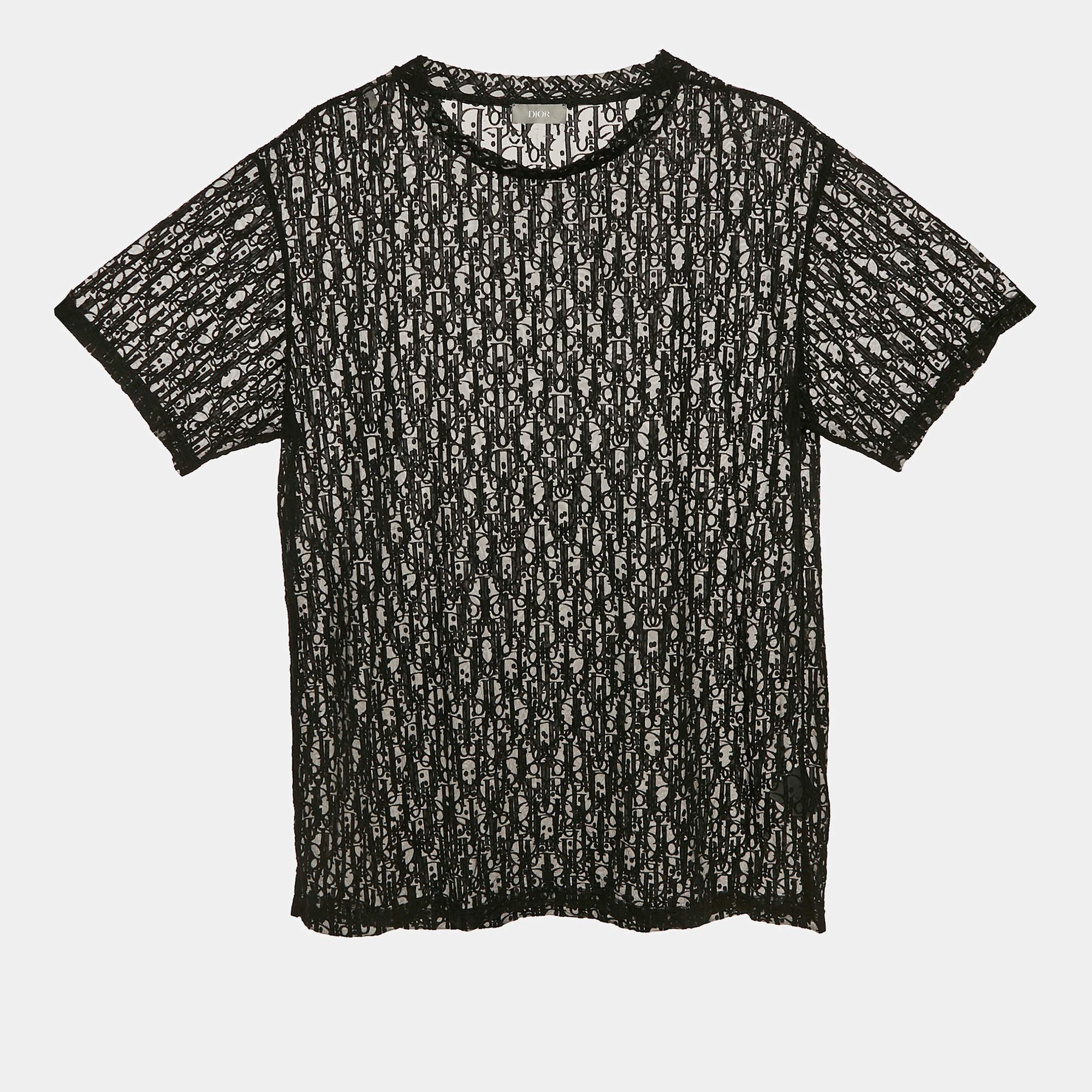 Pre Owned Dior Homme Black Oblique Stretch Tulle Sheer T-Shirt M