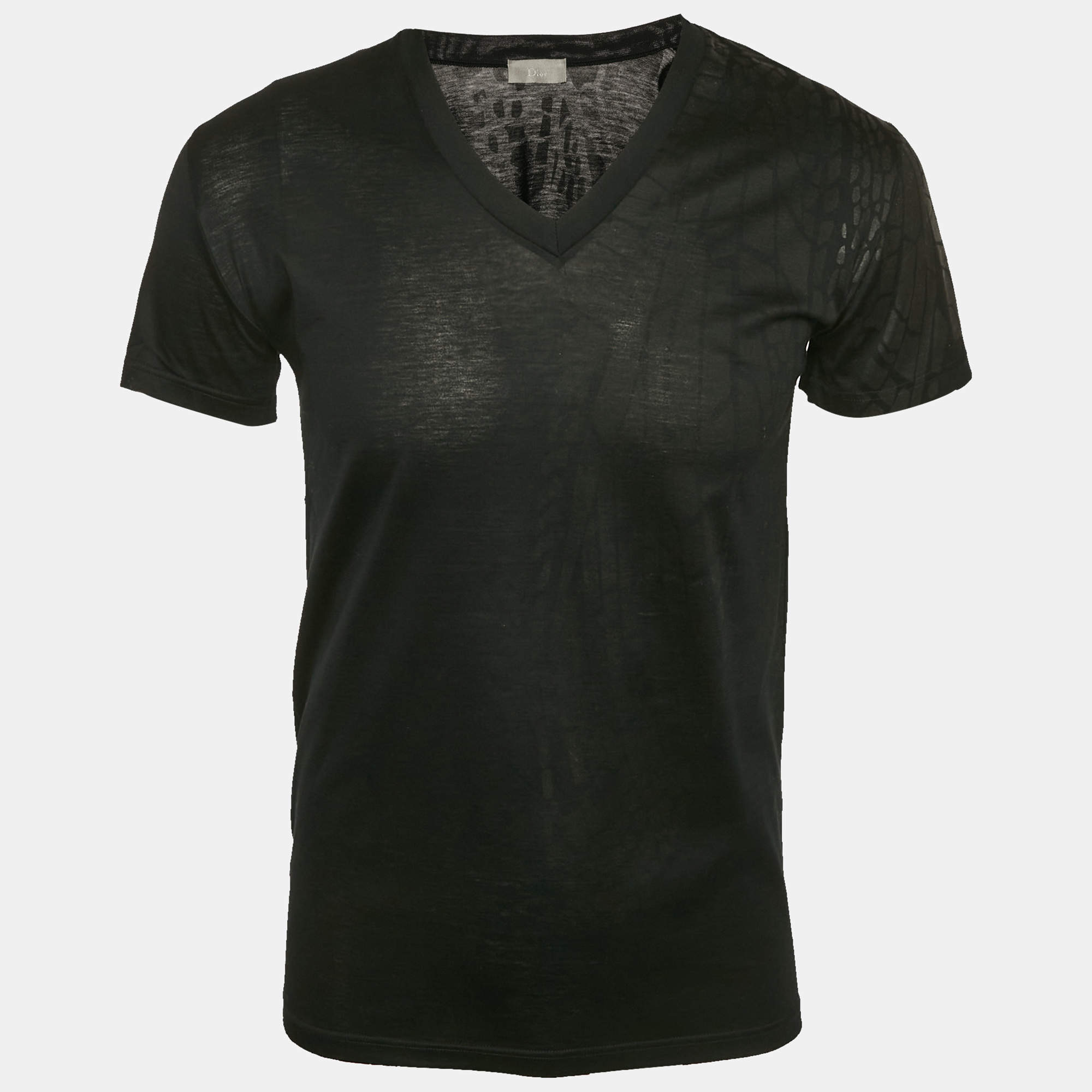 Dior Homme Black Printed Jersey V-Neck T-Shirt S