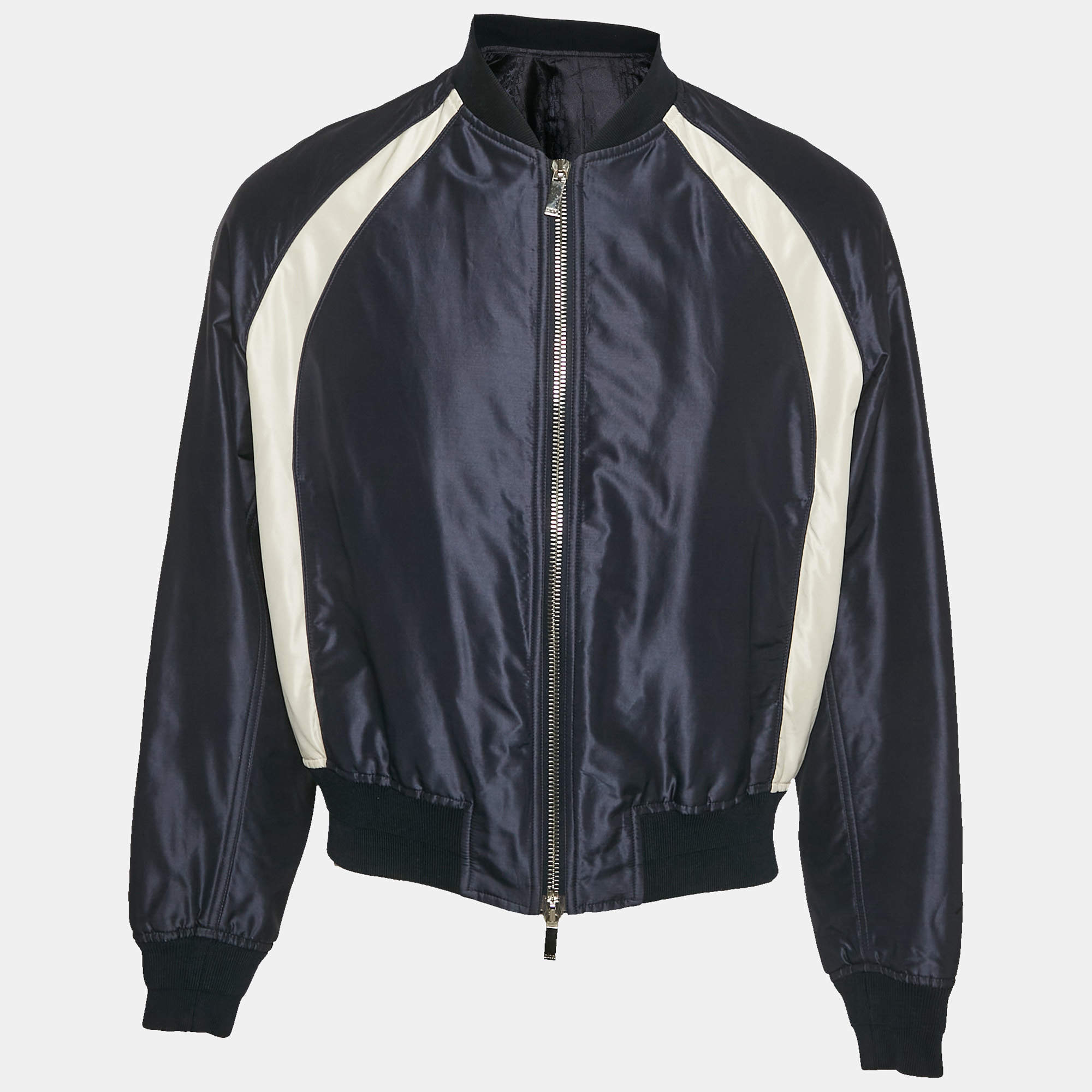 Pre Owned Dior Homme x Air Jordan Capsule Navy Blue Logo Embroidery Spliced Baseball Jacket M