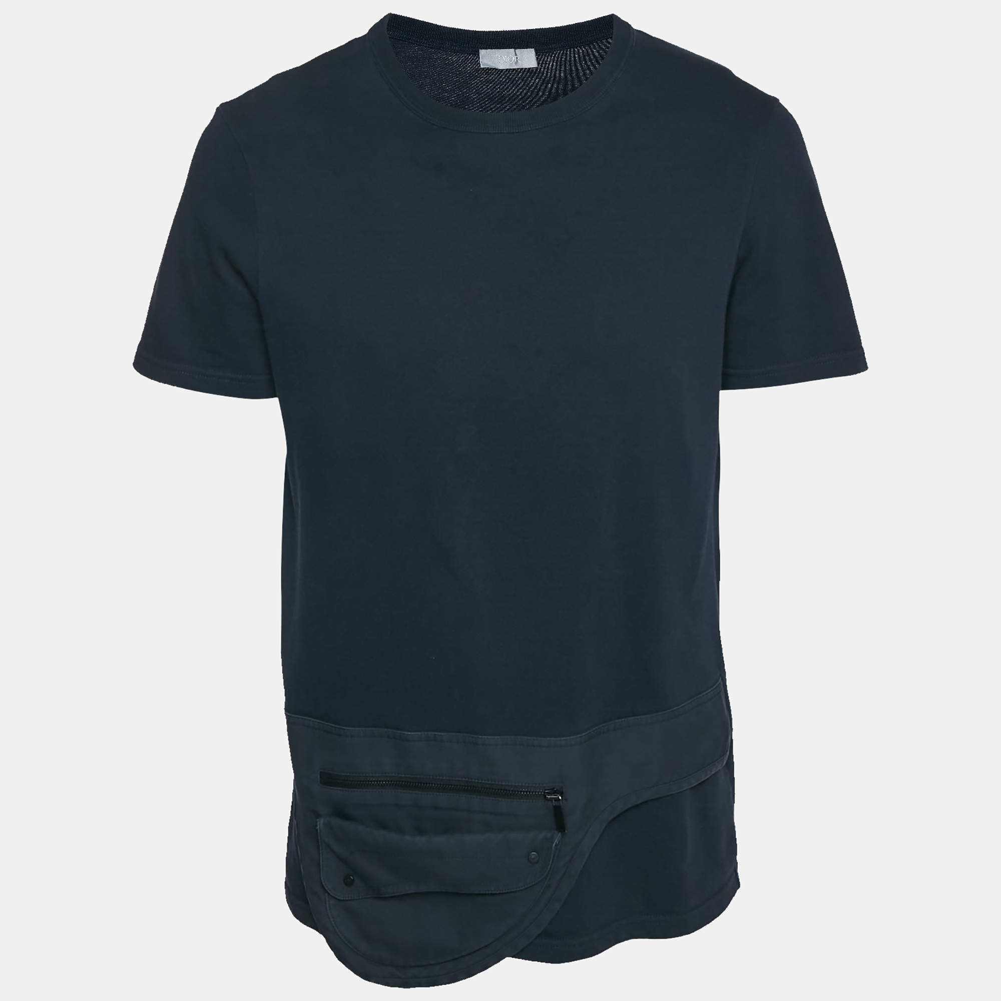 Dior Homme Navy Blue Cotton Pocket Detail Crew Neck T-Shirt L