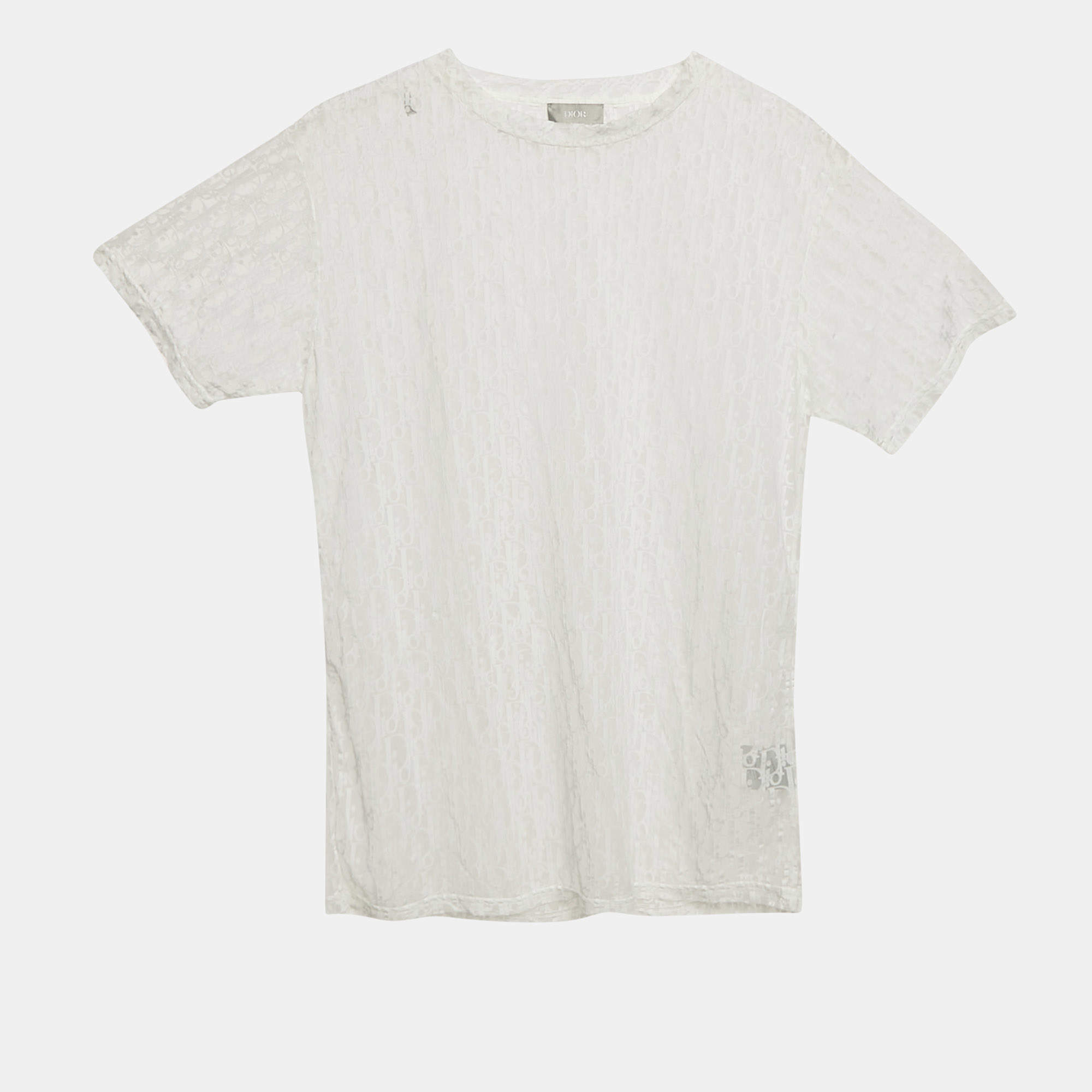 Pre Owned Dior Homme White Oblique Mesh Sheer T-Shirt XS