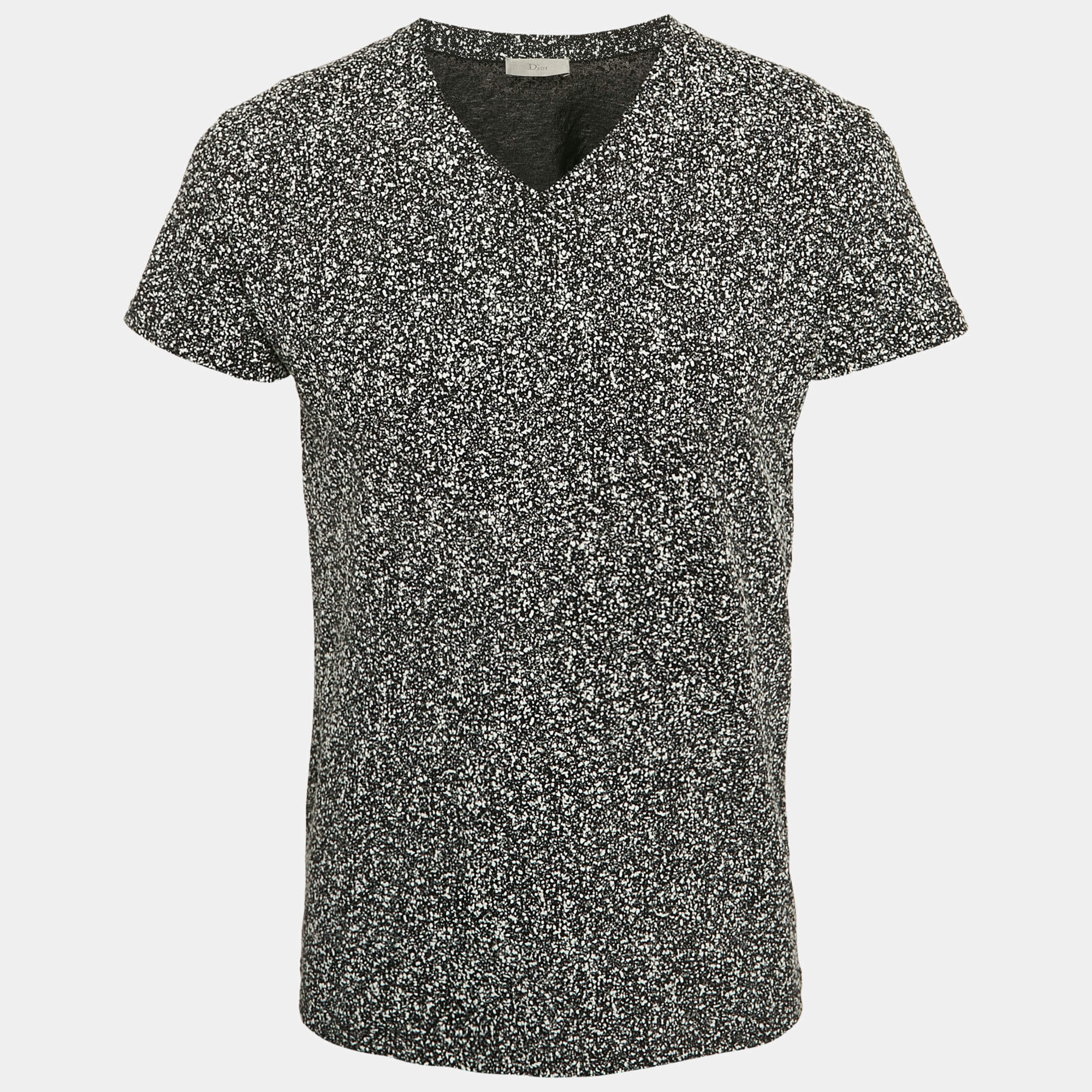 Dior Homme Black Textured Abstract Print Jersey V-Neck T-Shirt XS