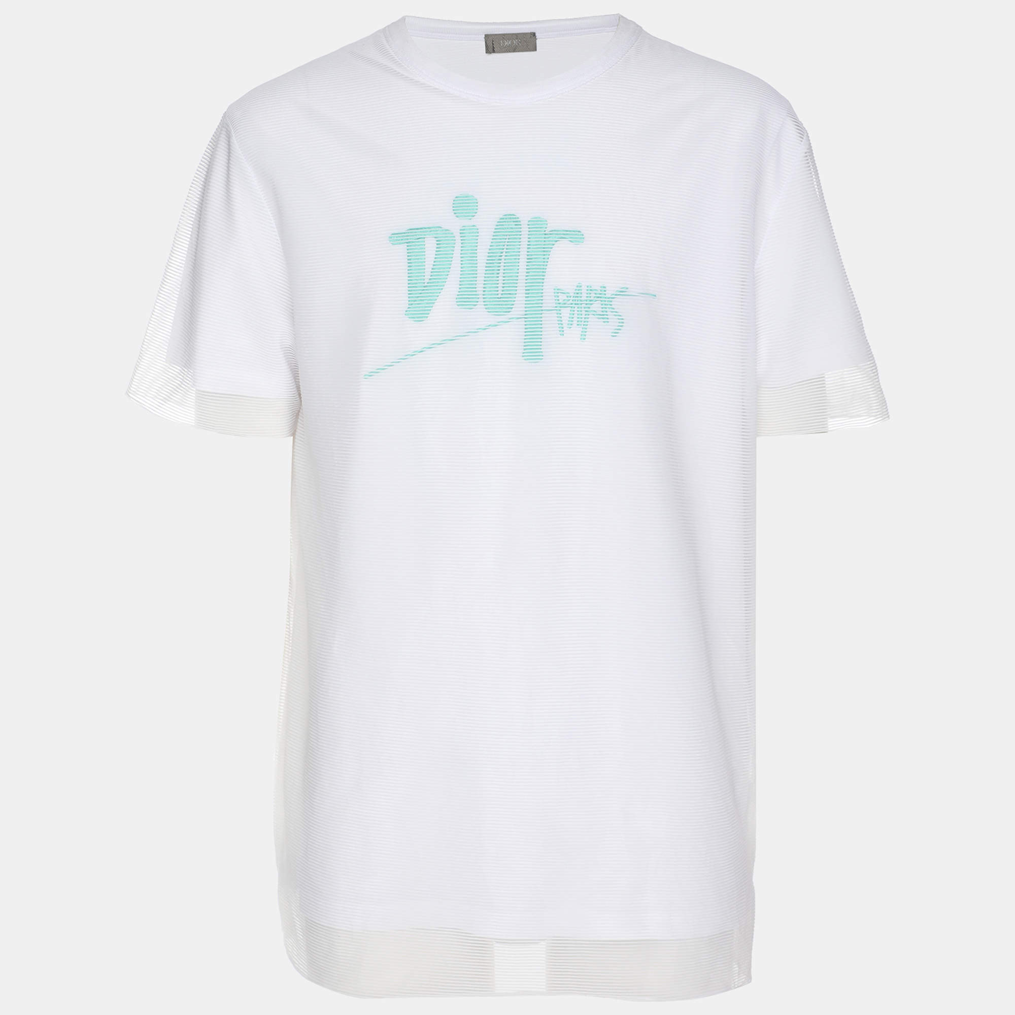 Dior Homme X Shawn Stussy White Mesh Cotton Logo Print T-Shirt L
