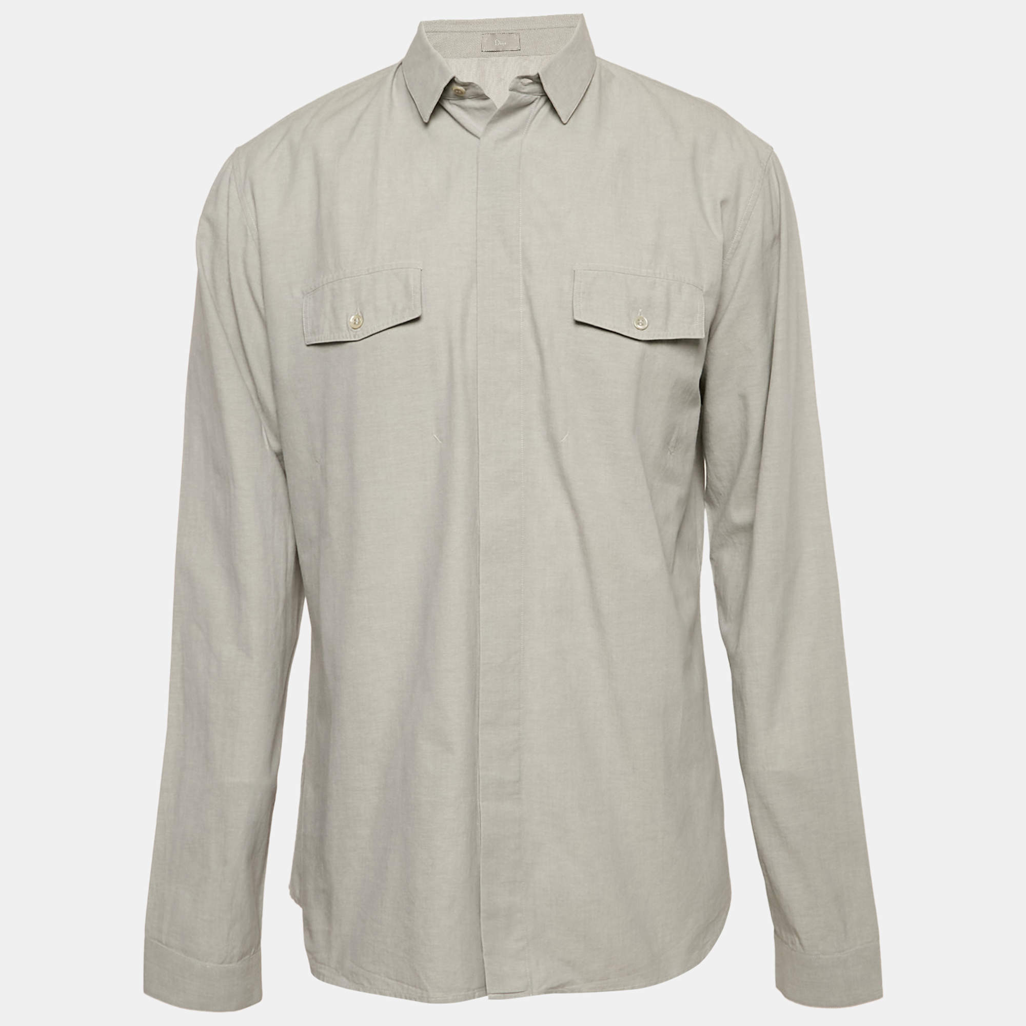 Dior Homme Grey Cotton Long Sleeve Shirt L