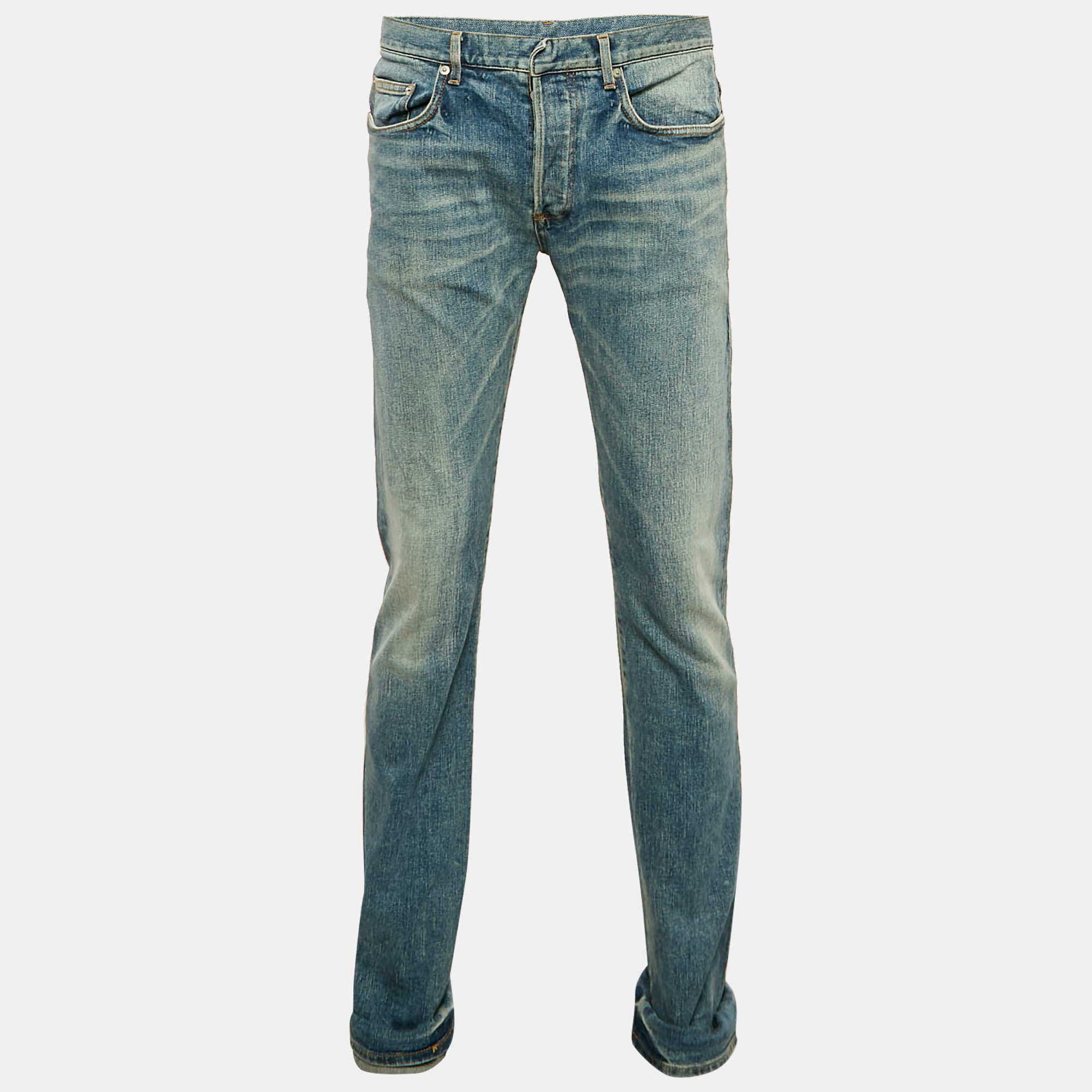 Pre Owned Dior Homme Blue Faded Denim Regular Fit Jeans L Waist 33"