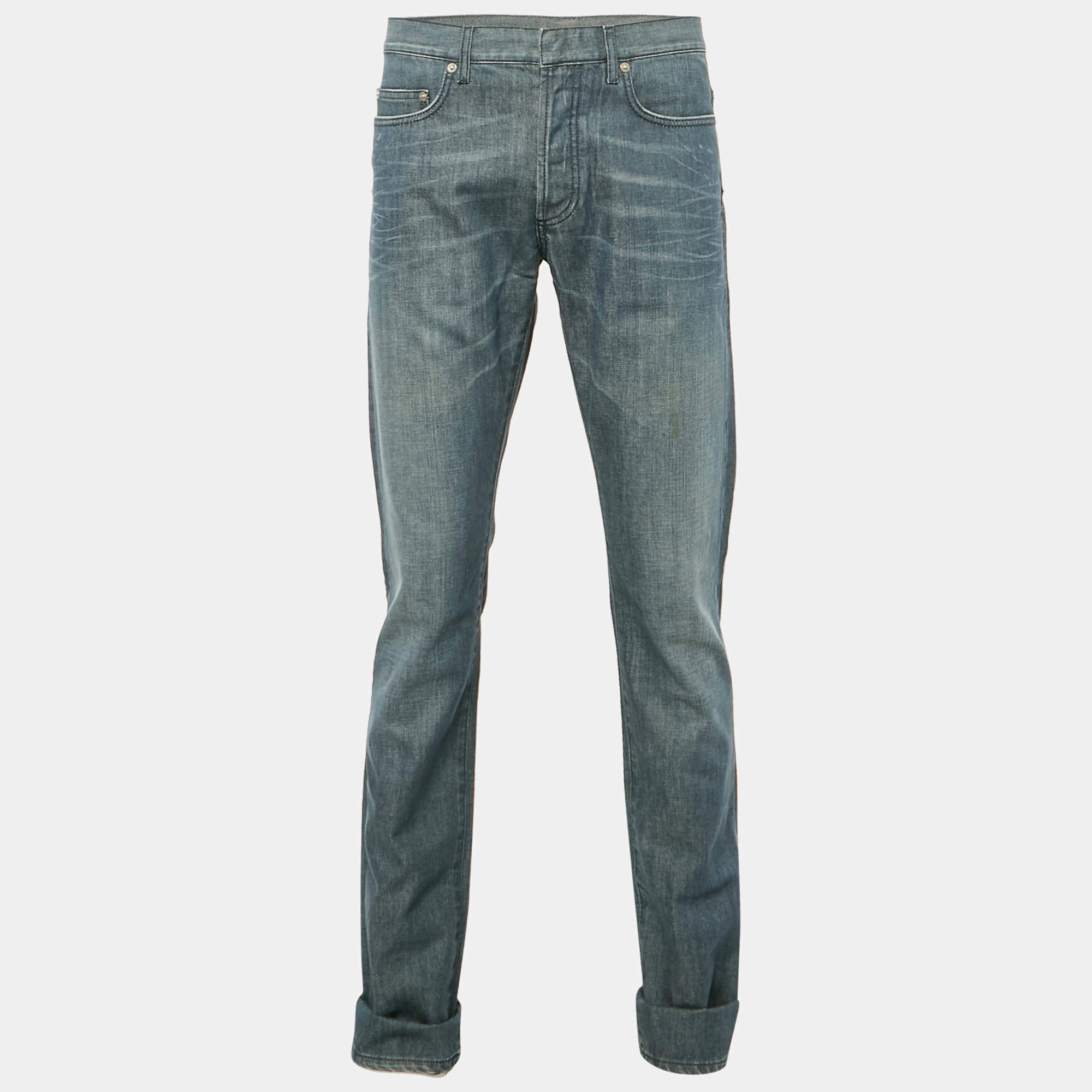 Pre Owned Dior Homme Navy Blue Denim Straight Fit Jeans L Waist 33"