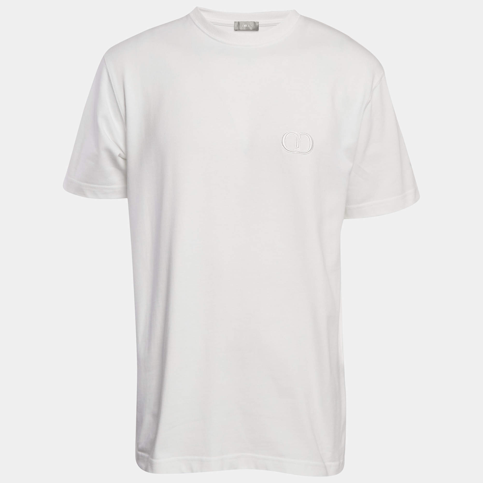 Dior Homme White CD Embroidered Cotton Jersey Crewneck T-Shirt M