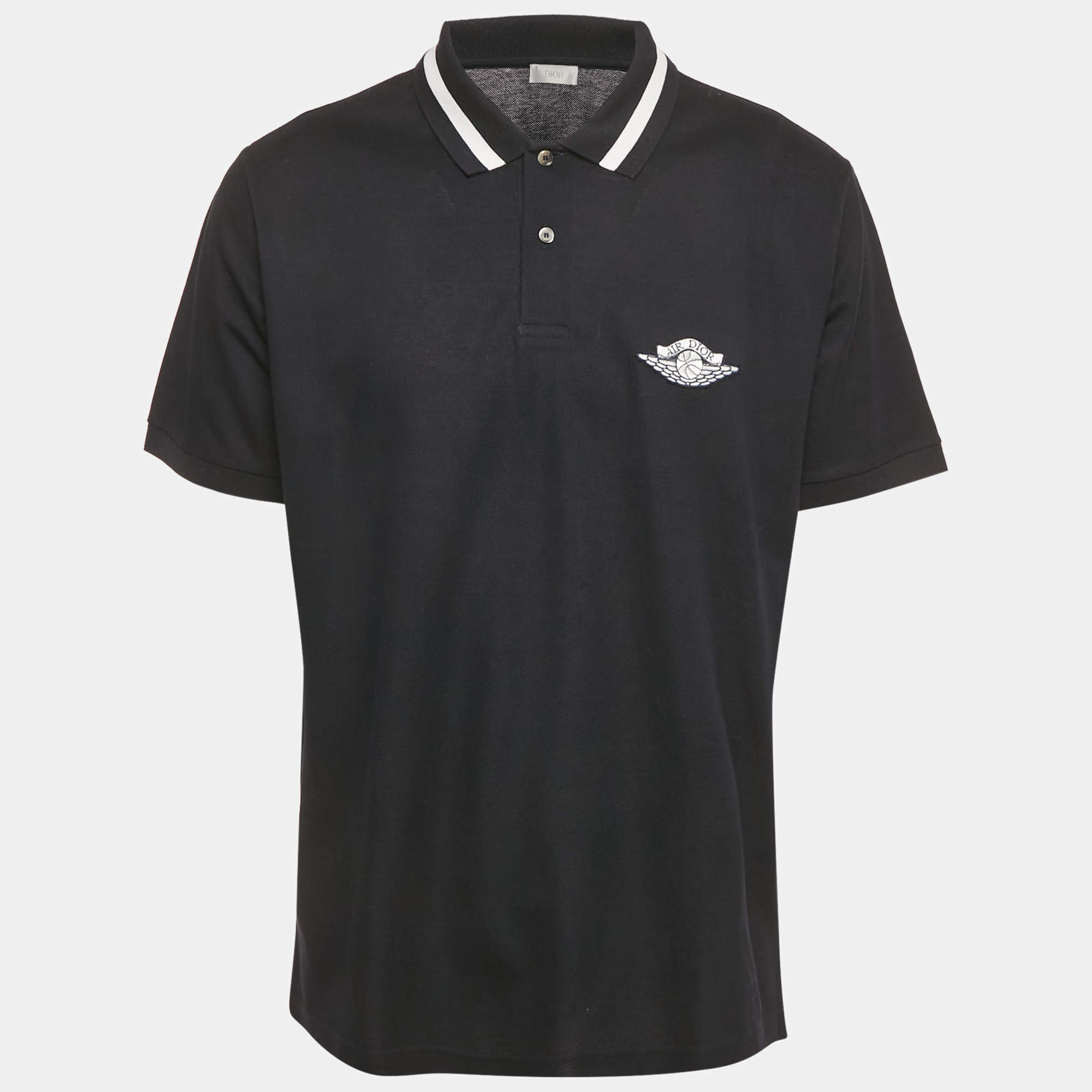 Pre Owned Dior Homme x Jordon Navy Blue Air Dior Applique Pique Polo T-Shirt XL