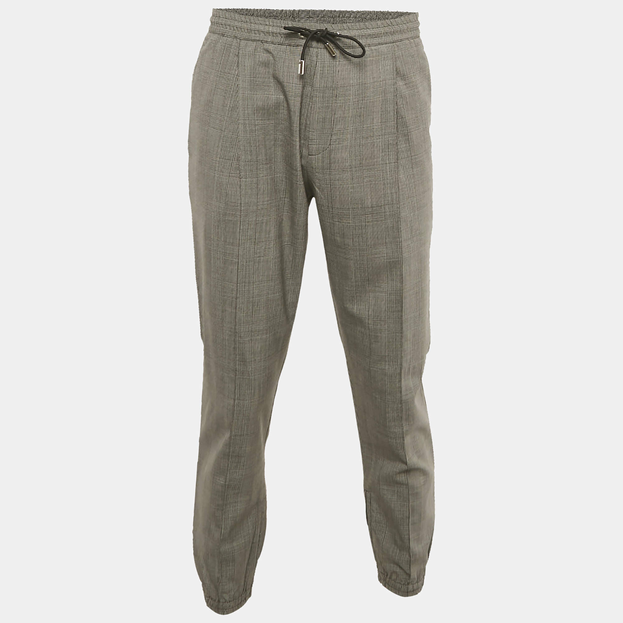 Pre Owned Dior Homme Grey Prints Of Wales Wool Drawstring Jogger Pants
