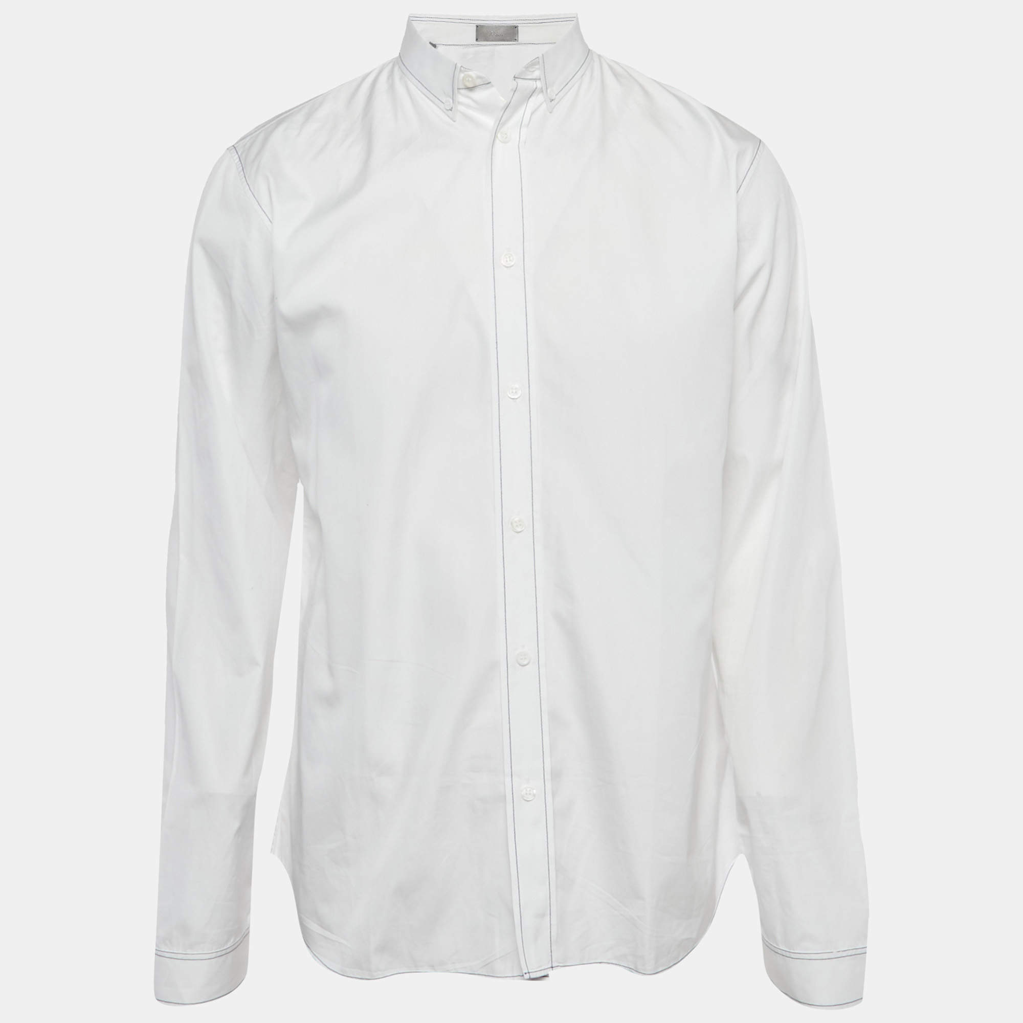 Pre Owned Dior Homme White Contrast Stitch Cotton Long Sleeve Shirt L