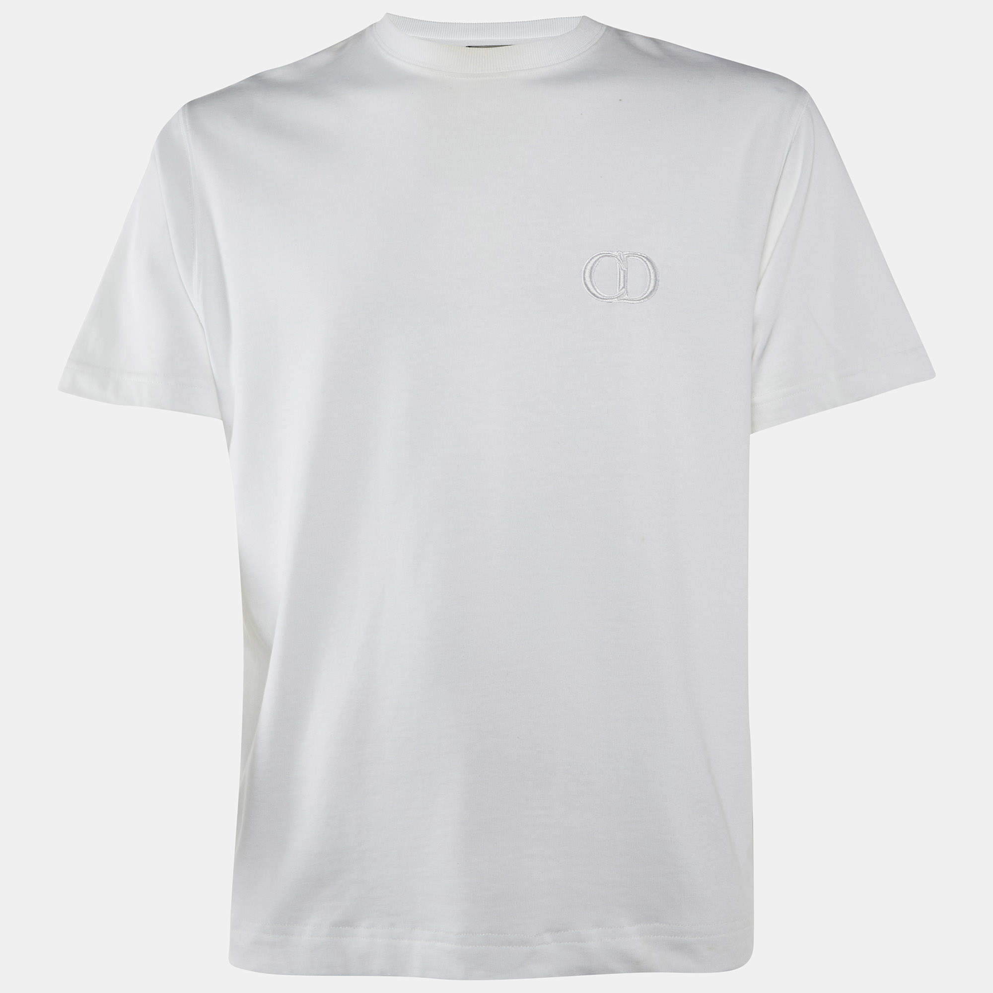 Pre Owned Dior Homme White Logo Embroidery Cotton Crew Neck T-Shirt S
