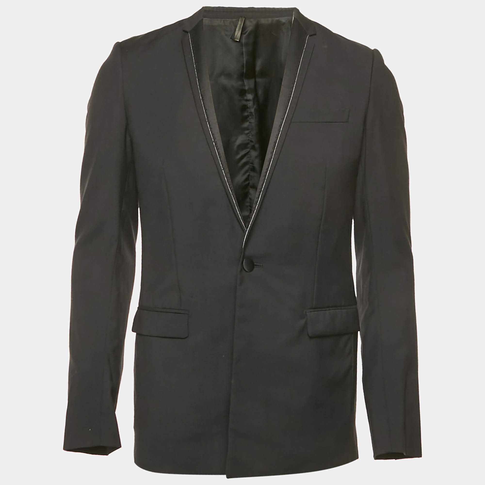 Pre Owned Dior Homme Navy Blue Wool Frayed Collar Blazer S