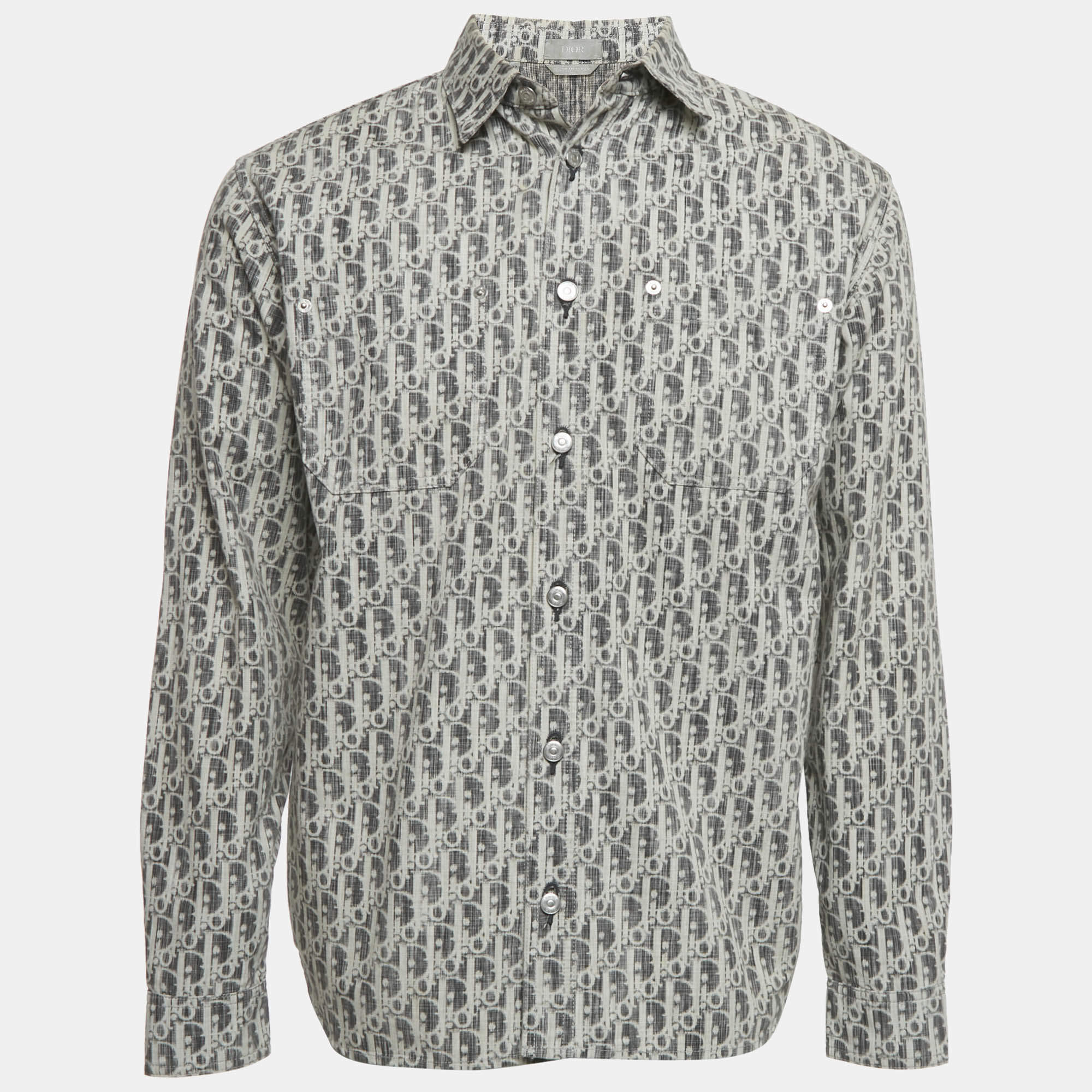 Pre Owned Dior Homme Grey Oblique Cotton Oversized Shirt S
