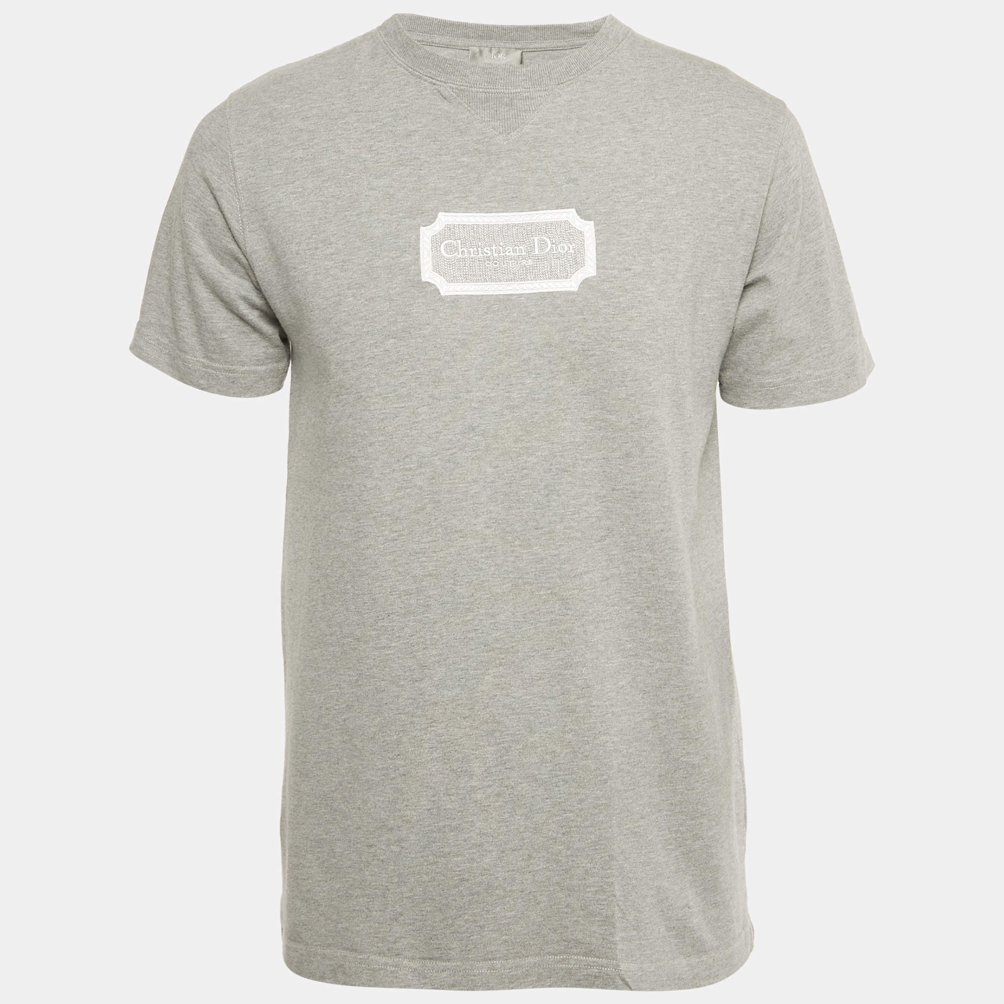 Pre Owned Dior Homme Grey Melange Logo Embroidered Jersey T-Shirt S