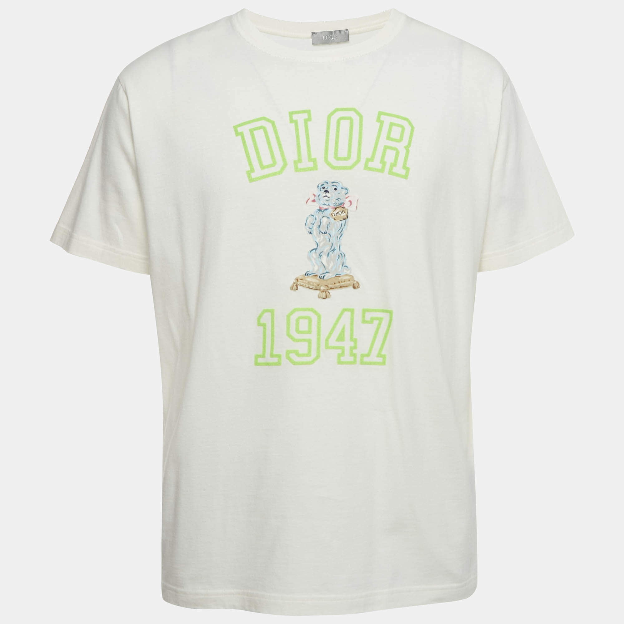 Pre Owned Dior Homme White Bobby 1947 Applique Cotton T-Shirt L
