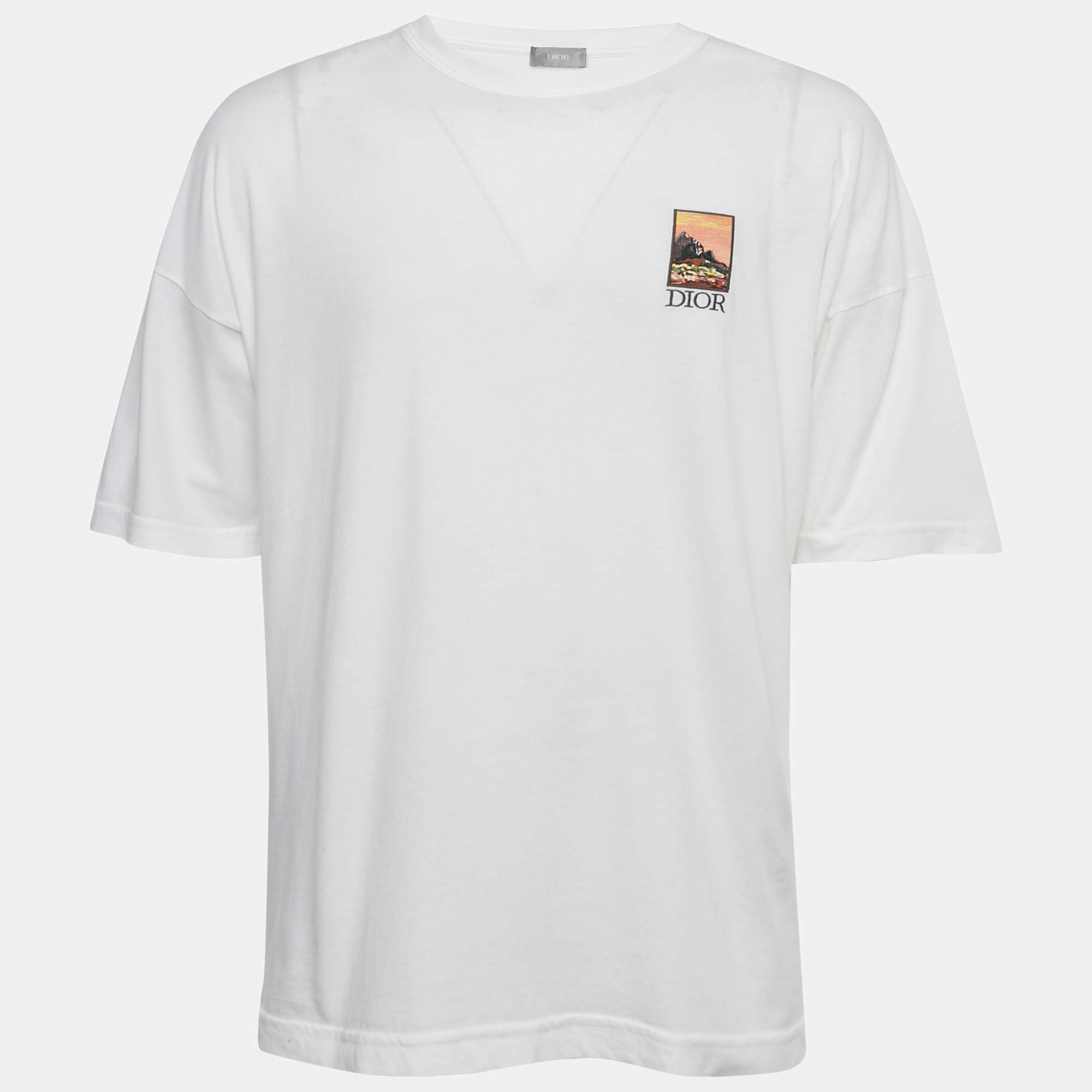 Pre Owned Dior Homme White Mount Zion Embroidery and Print Cotton Crew Neck T-Shirt M