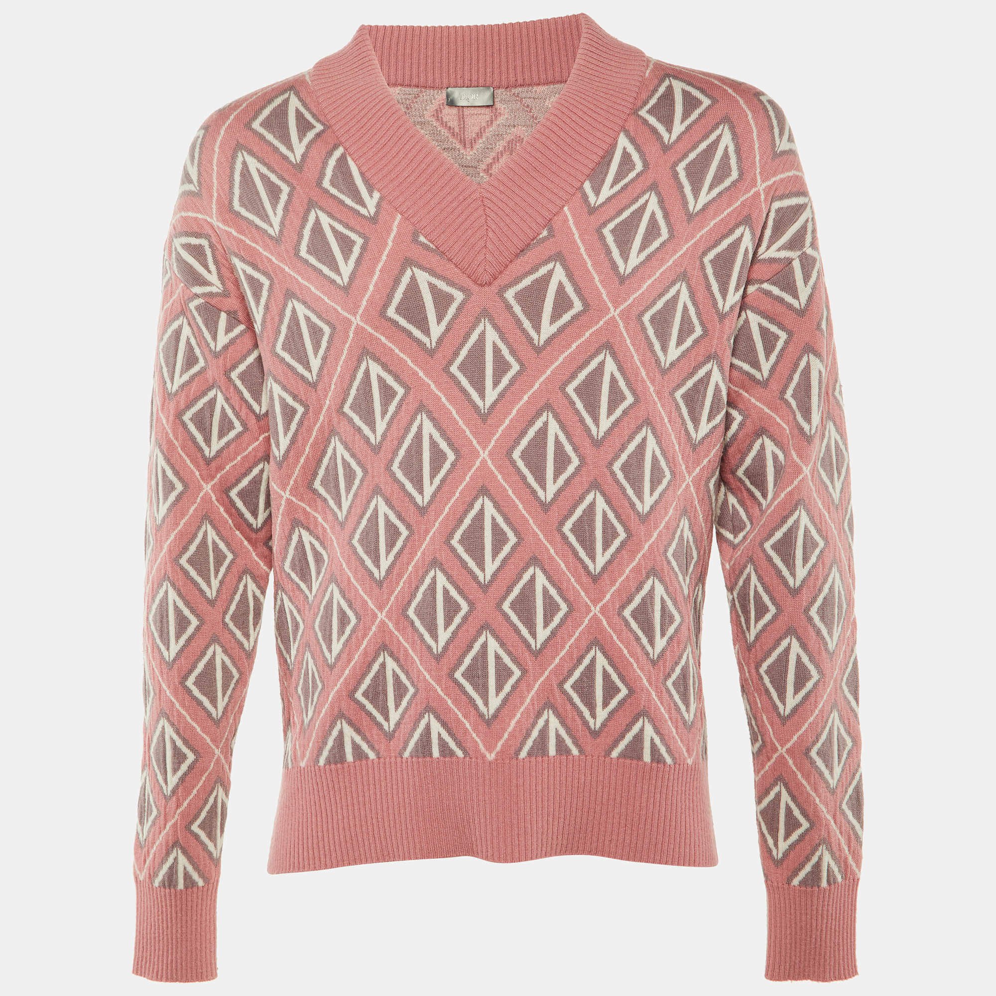 Pre Owned Dior Homme X Cactus Jack Pink CD Diamond Wool & Cashmere Sweater S