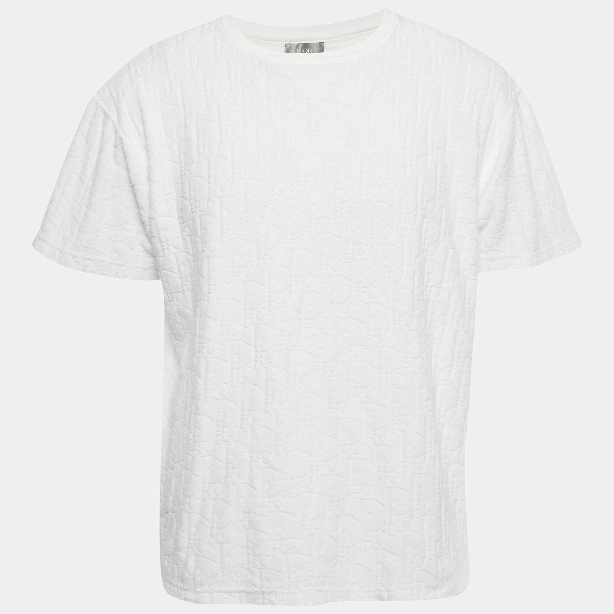 Pre Owned Dior Homme White Oblique Terry Cotton T-Shirt M