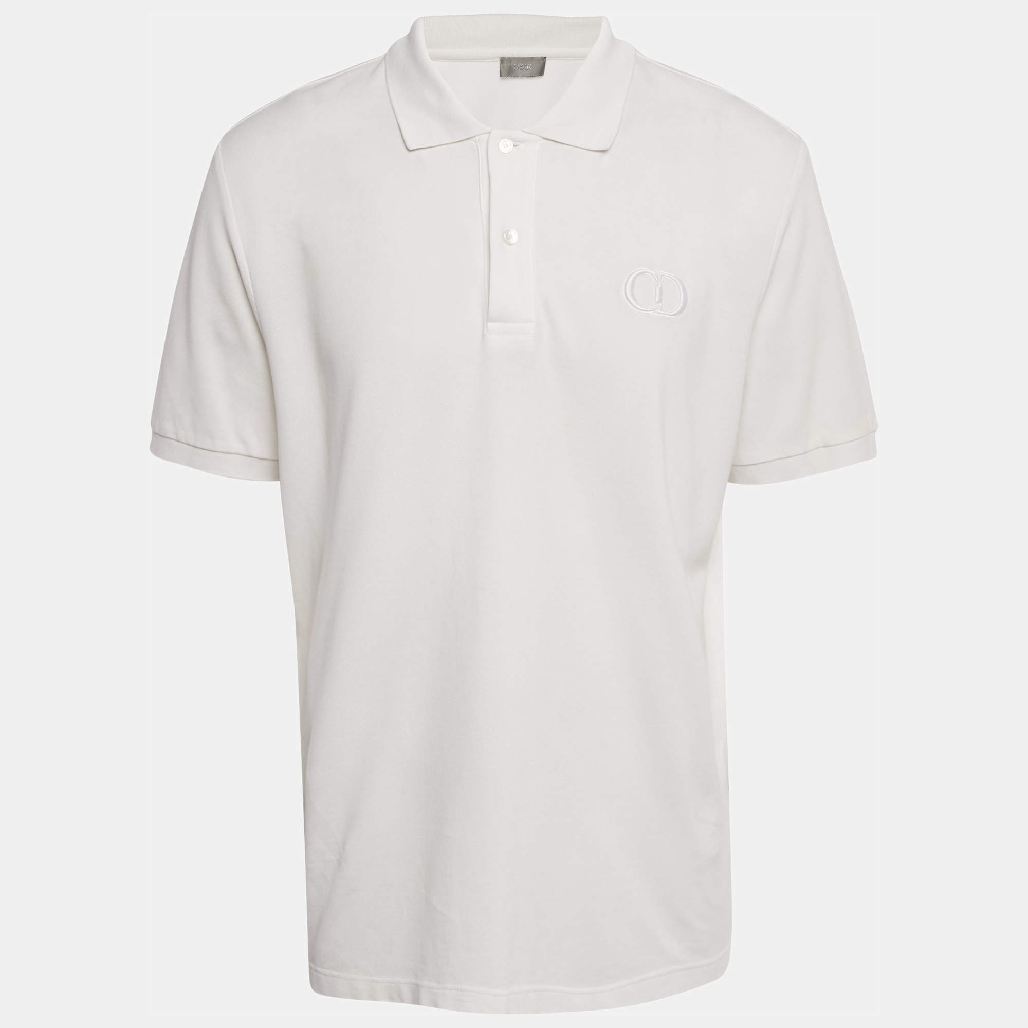 Pre Owned Dior Homme White CD Embroidered Pique Polo T-Shirt 3XL