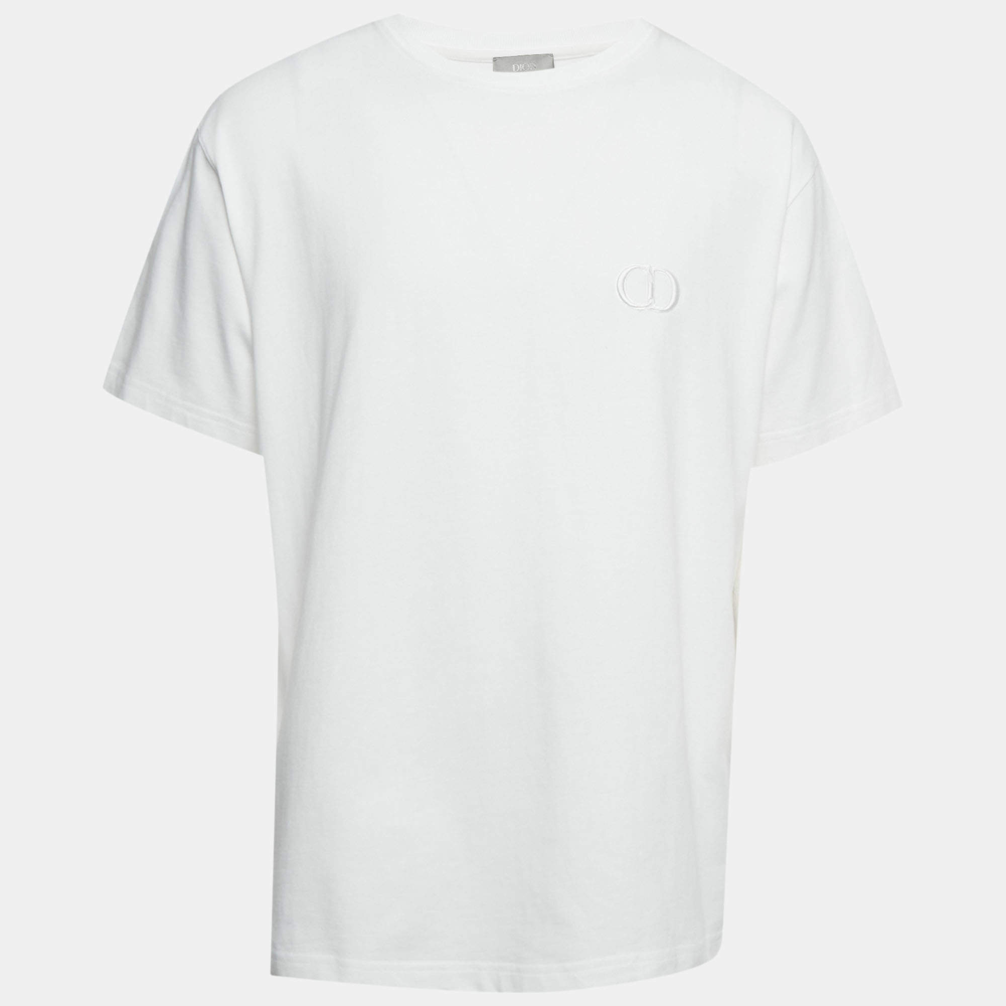 Pre Owned Dior Homme White CD Icon Embroidered Jersey T-Shirt XL