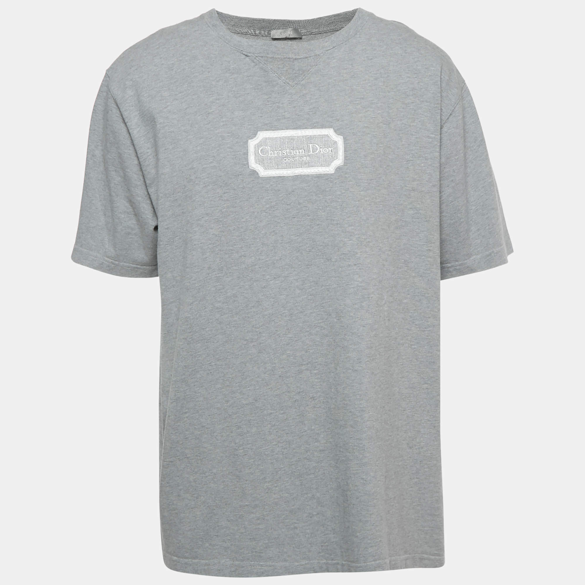 Pre Owned Dior Homme Grey Embroidered Cotton Jersey T-Shirt XXL