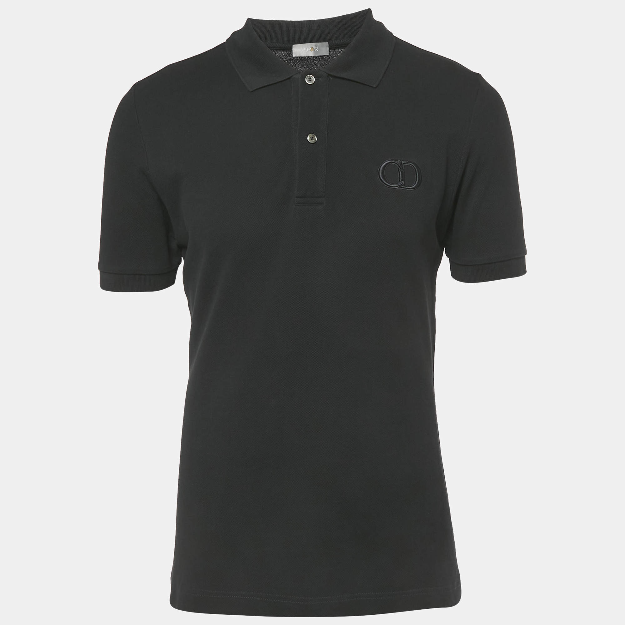 Pre Owned Dior Homme Black CD Embroidered Cotton Polo T-Shirt XXL
