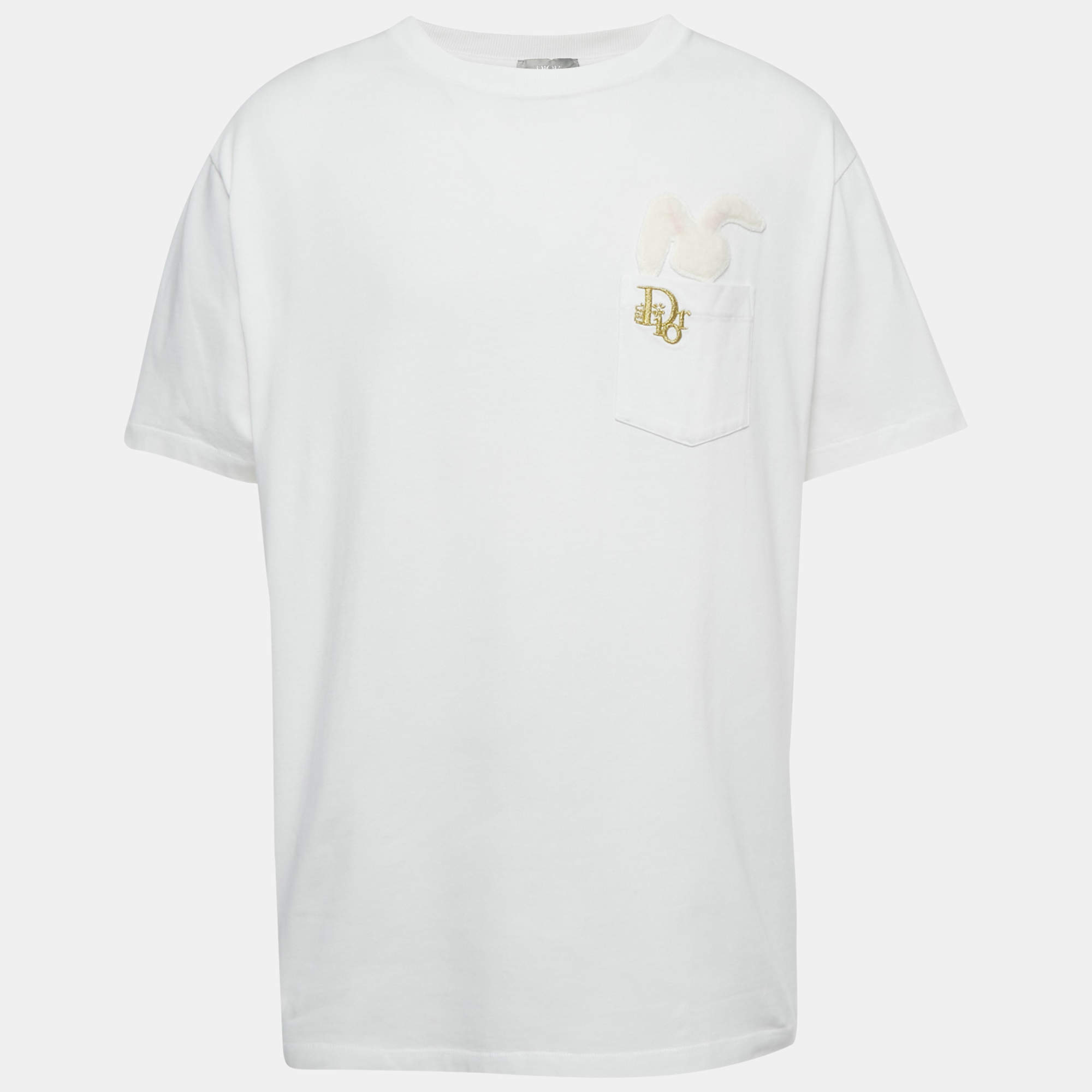 Pre Owned Dior Homme White Bunny Applique Jersey T-Shirt XL