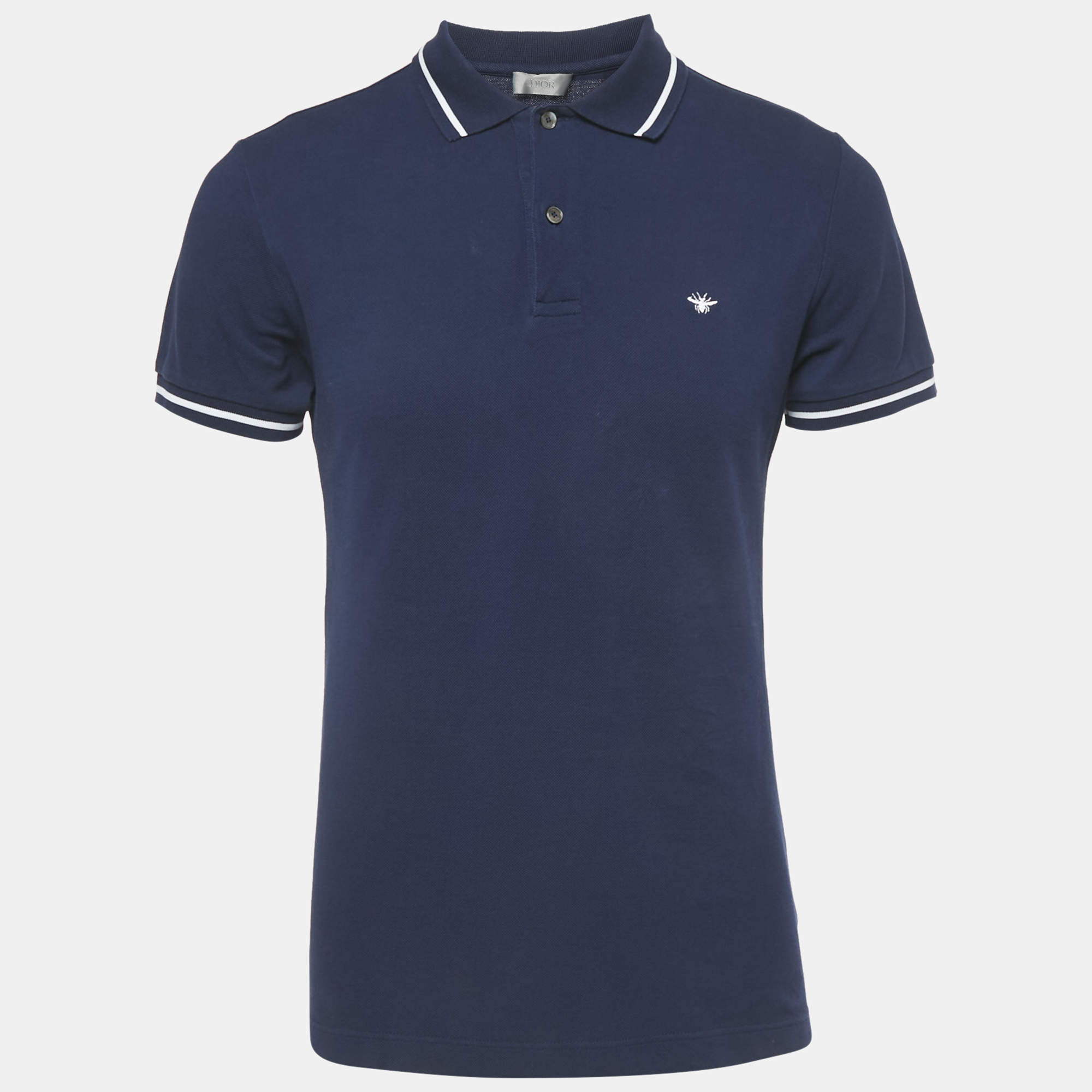 Pre Owned Dior Homme Blue Bee Embroidered Pique Polo T-Shirt M
