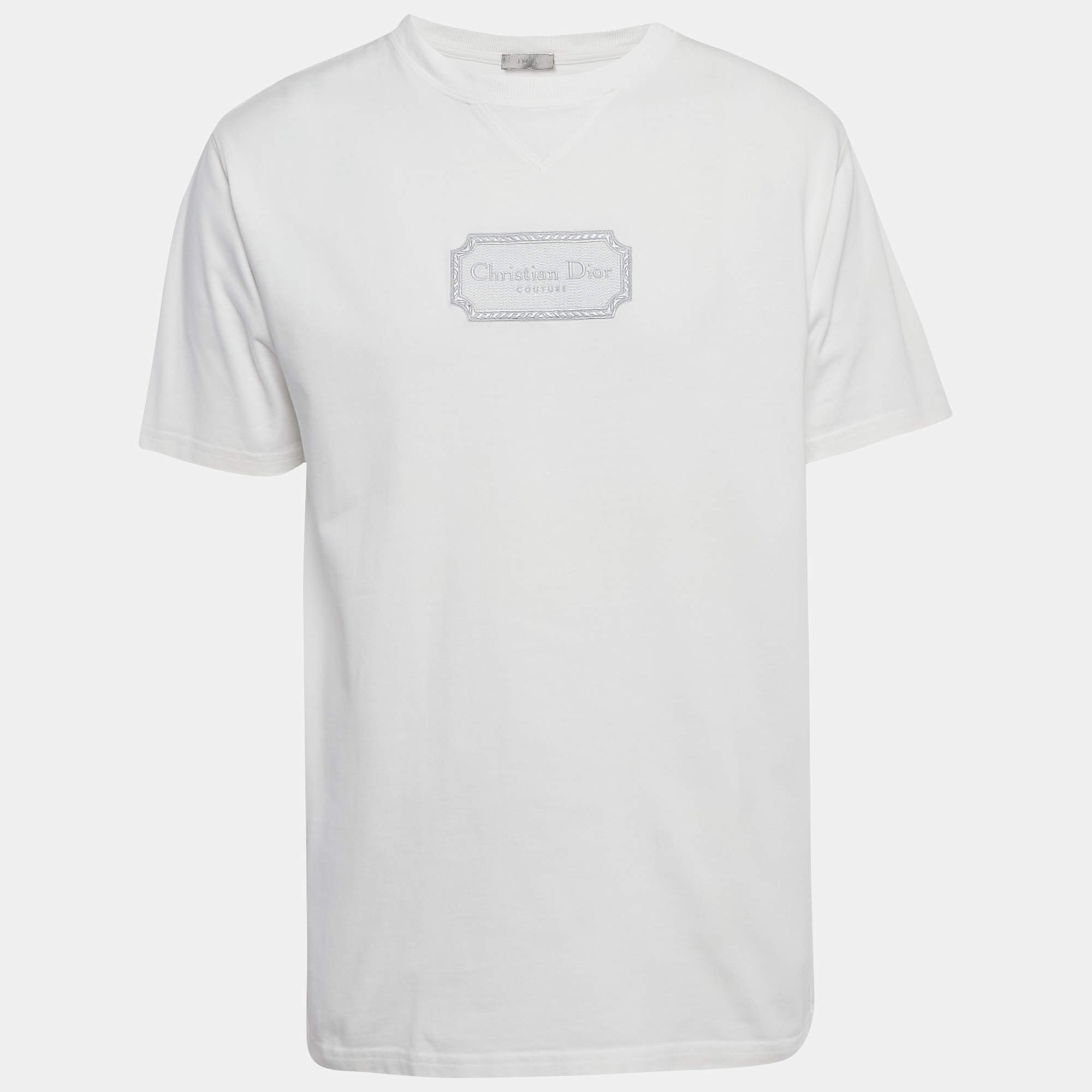 Pre Owned Dior Homme White Logo Embroidered Jersey T- Shirt M