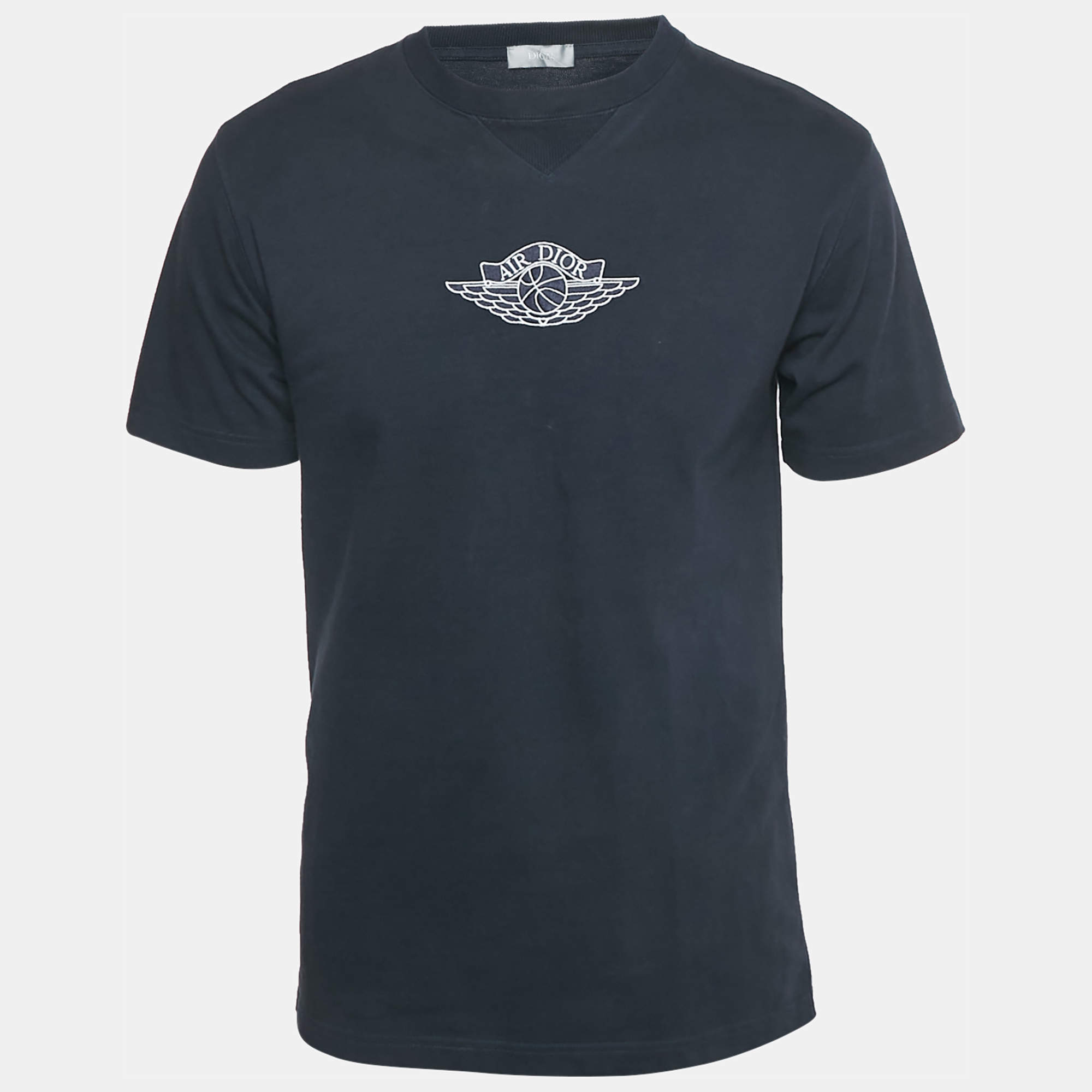 مملوكة مسبقًا Dior Homme Navy Blue Logo Embroidered Cotton T-Shirt S