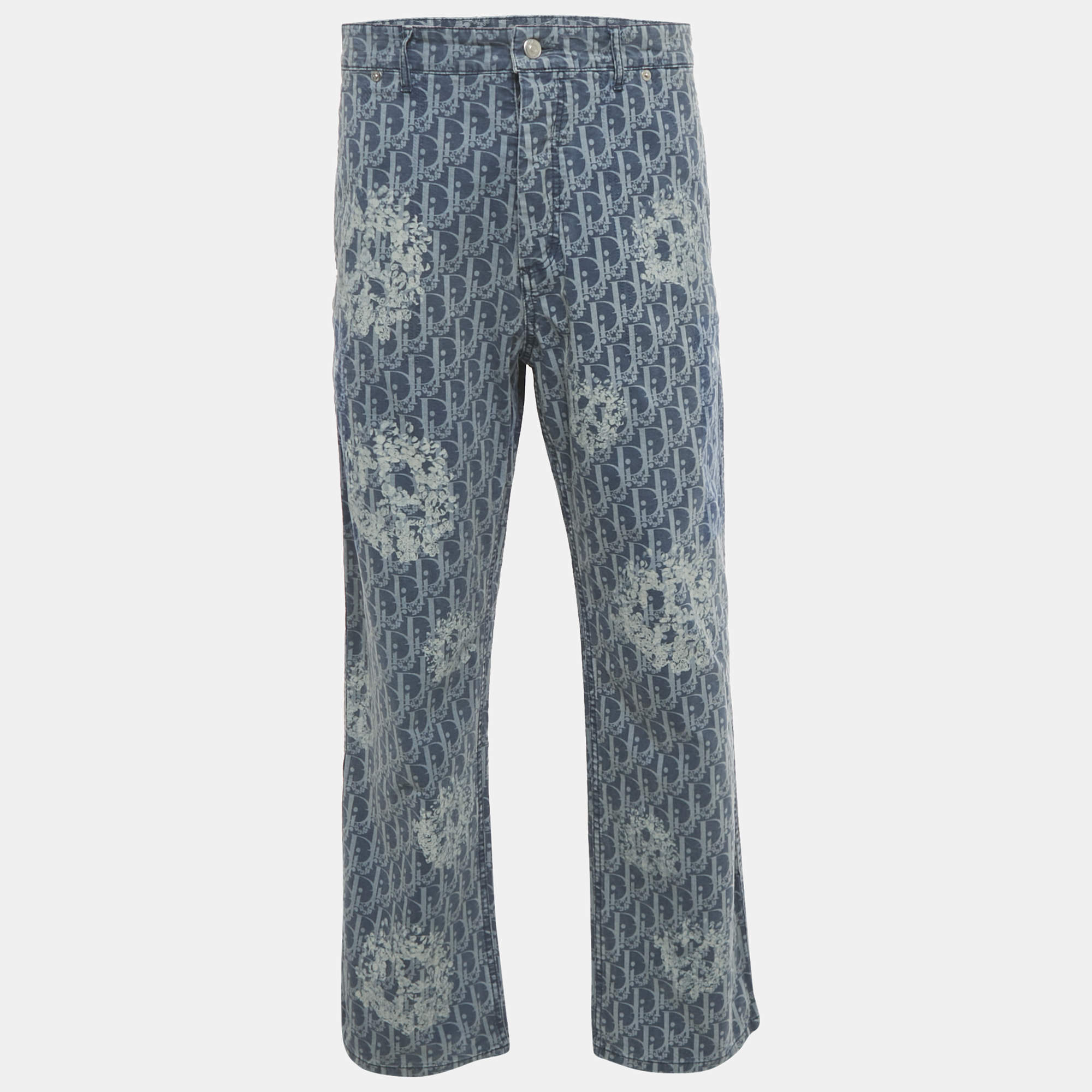 Pre Owned Dior x Denim Tear Blue Oblique Denim Carpenter Jeans M/Waist 32"