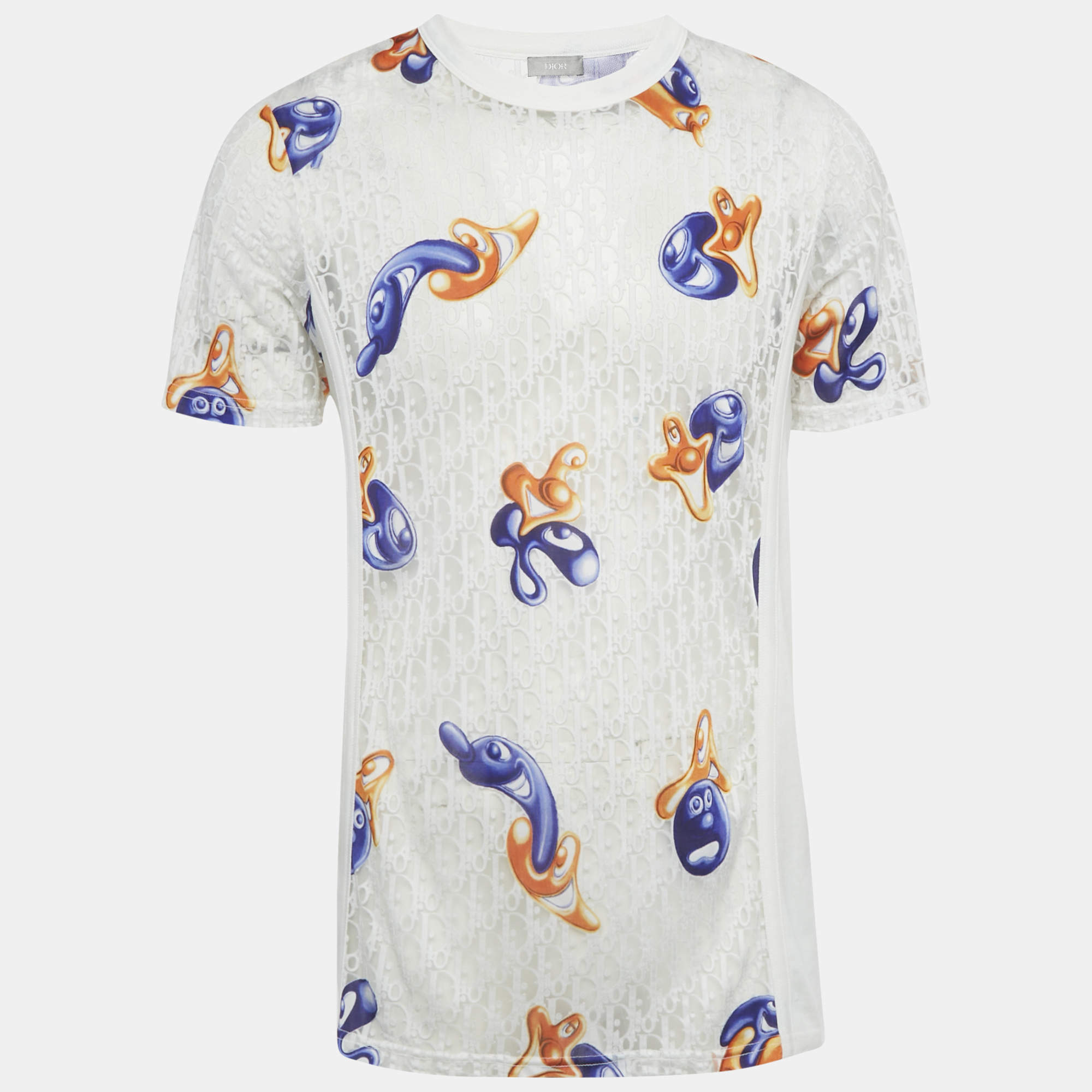 مملوكة مسبقًا Dior Homme White Oblique Sheer Jersey T-Shirt L