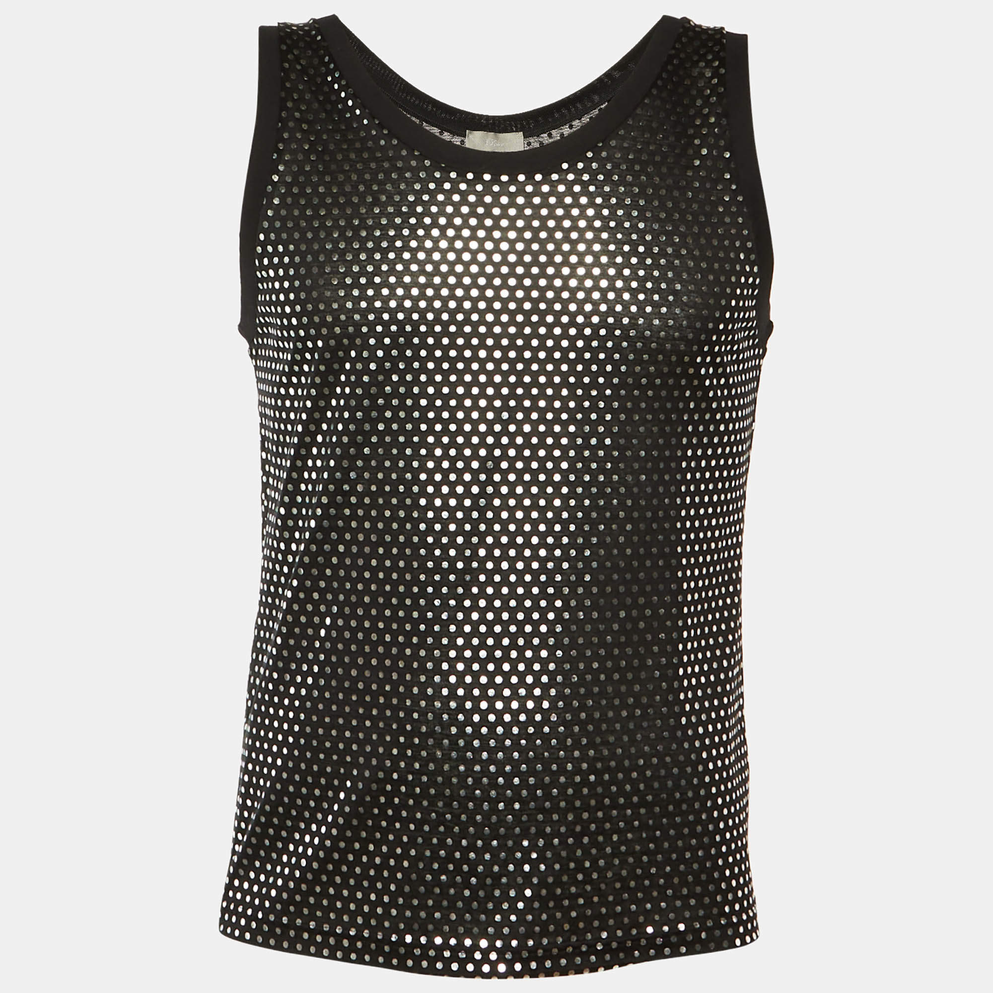 Pre Owned Dior Homme Black Metallic Dotted Cotton Tank T-Shirt L