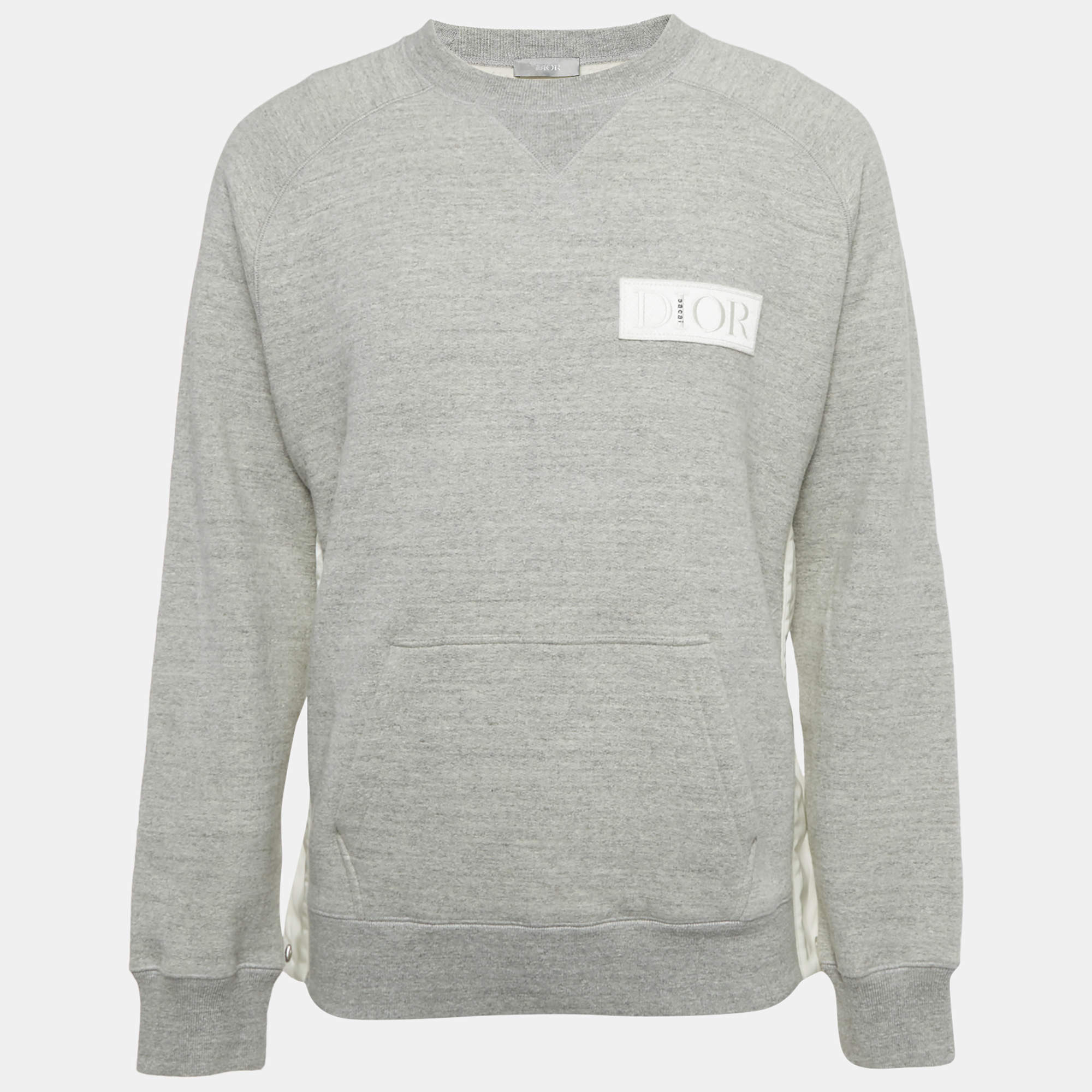 مملوكة مسبقًا Dior Homme Grey Cotton Logo Patch Sweater S