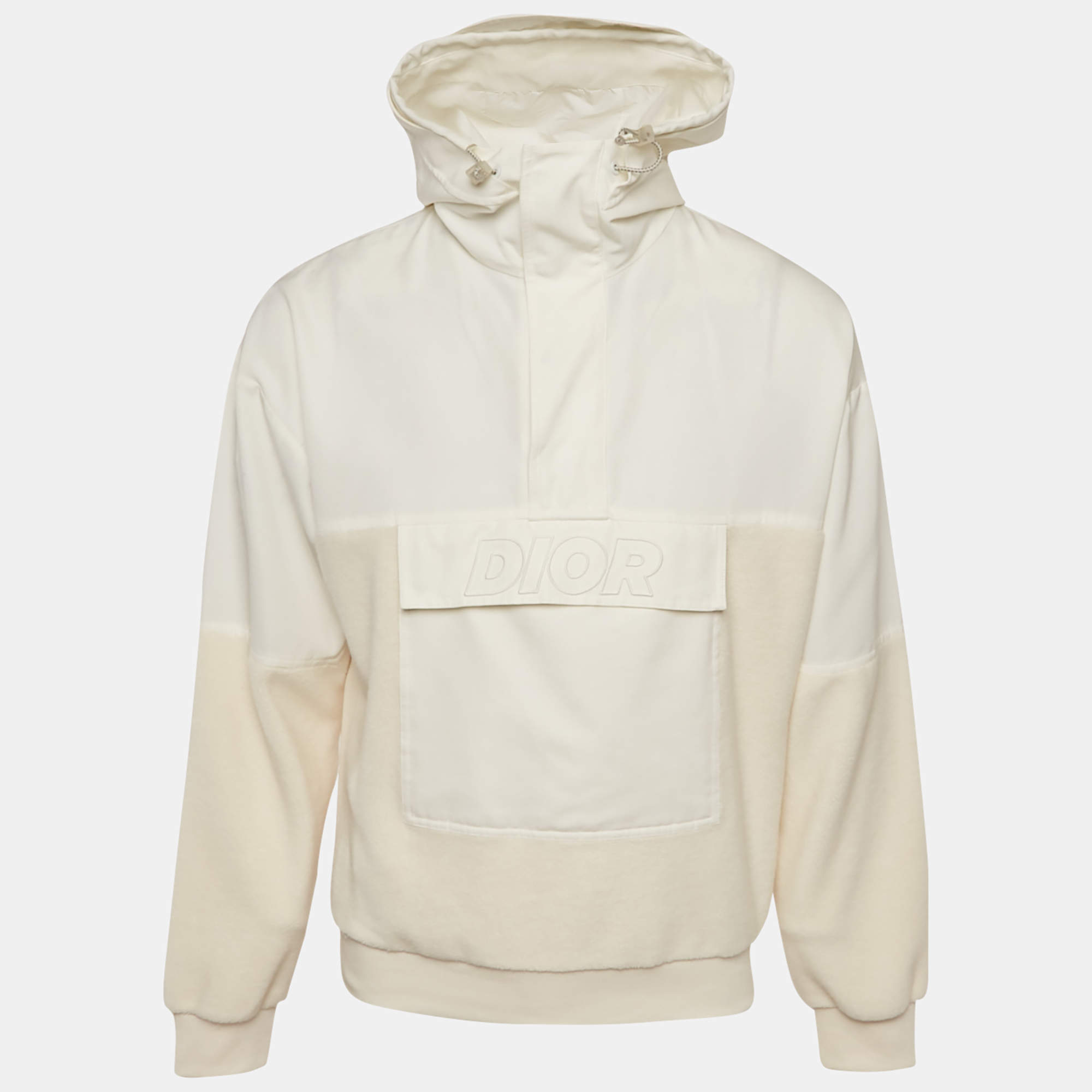 Pre Owned Dior Homme White/Cream Cotton and Fleece Hoodie S