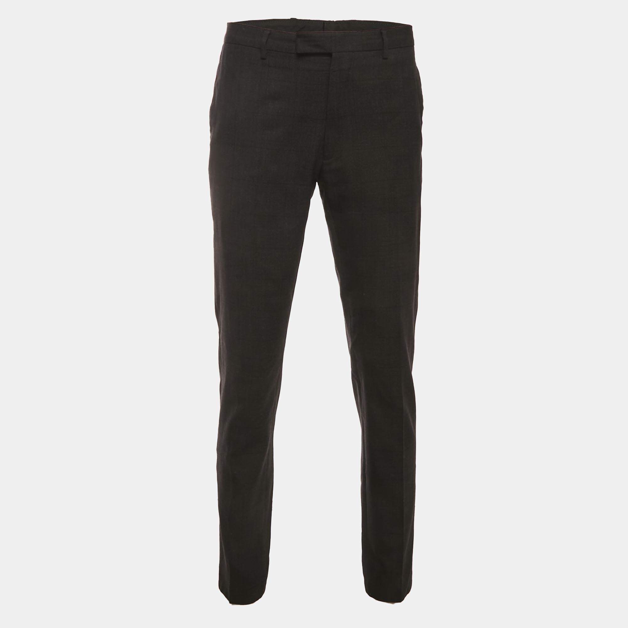 مملوكة مسبقًا Dior Homme Black Windowpane Wool Trousers L