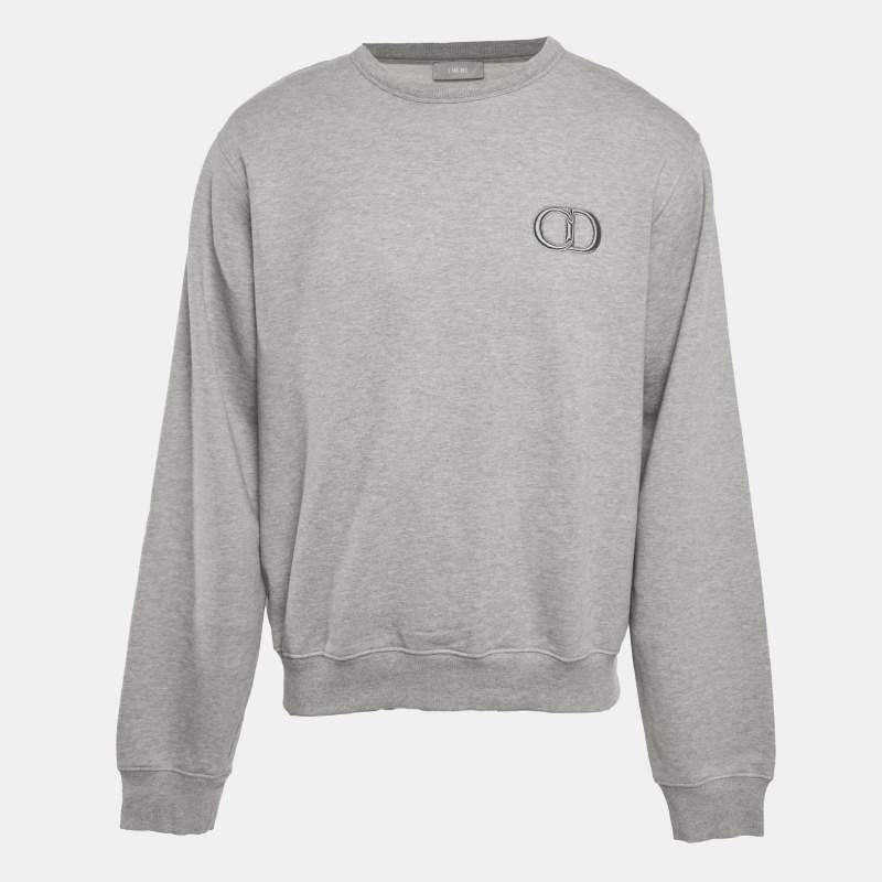 مملوكة مسبقًا Dior Homme Grey CD Embroidered Cotton Fleece Sweatshirt XL