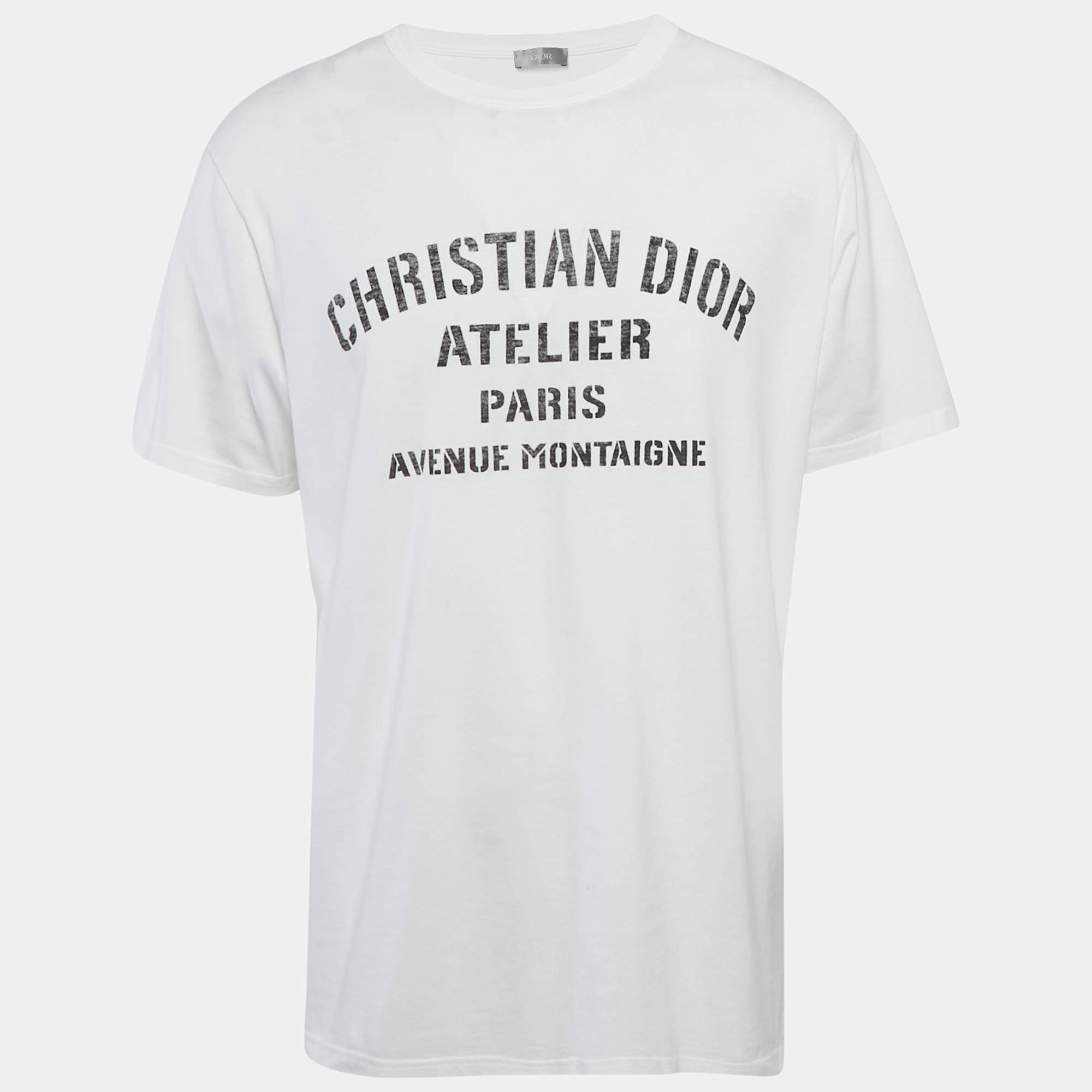 Pre Owned تي شيرت ديور أبيض بطبعة قطني بياقة مستديرة مقاس متوسط - ميديم