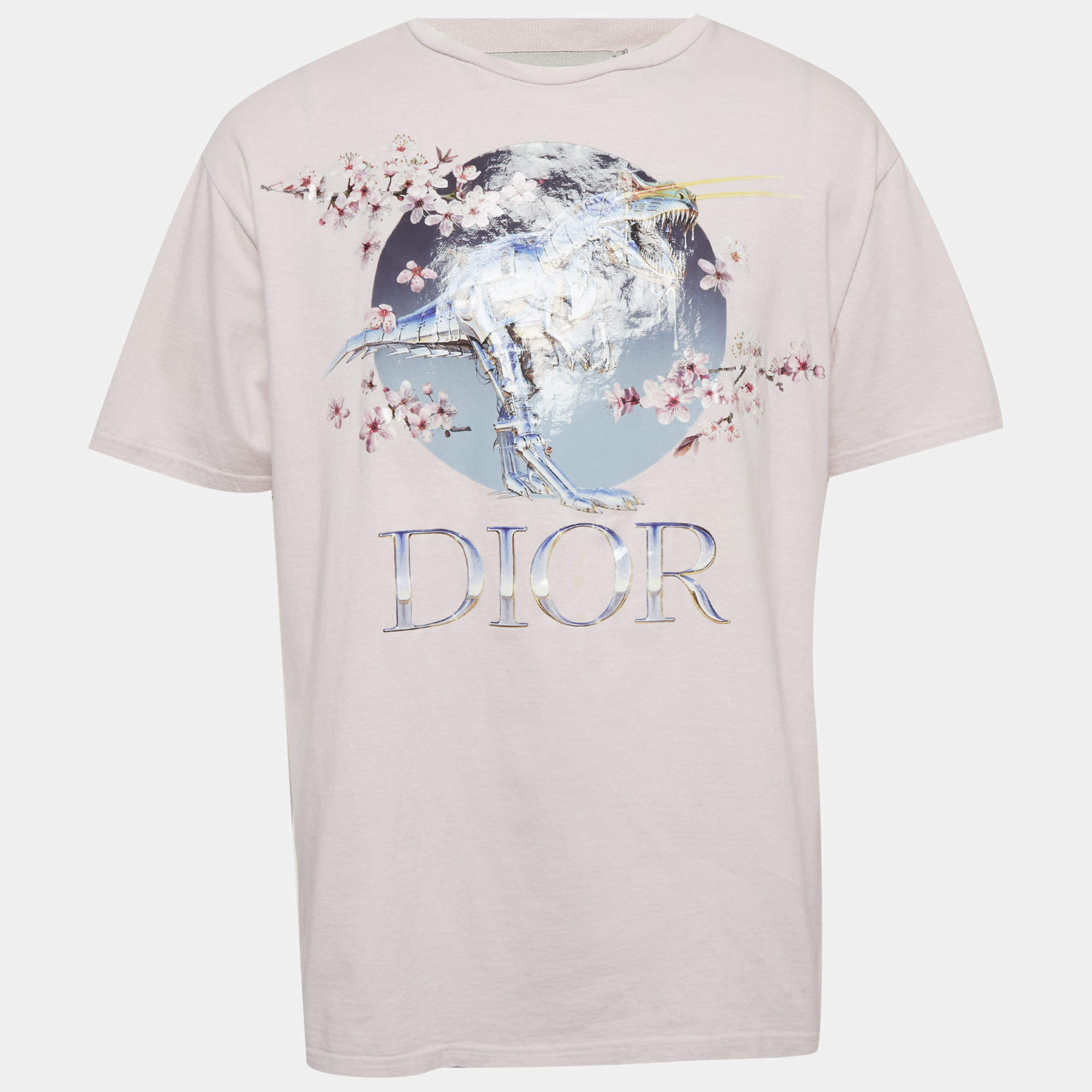 مملوكة مسبقًا Dior Homme Pink Printed Crewneck T-Shirt XL