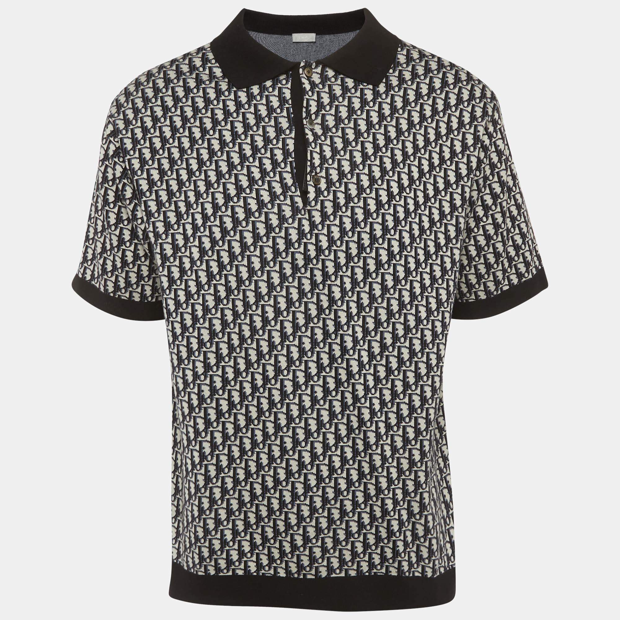 Pre Owned Dior Homme Blue Oblique Cotton Polo T-Shirt L