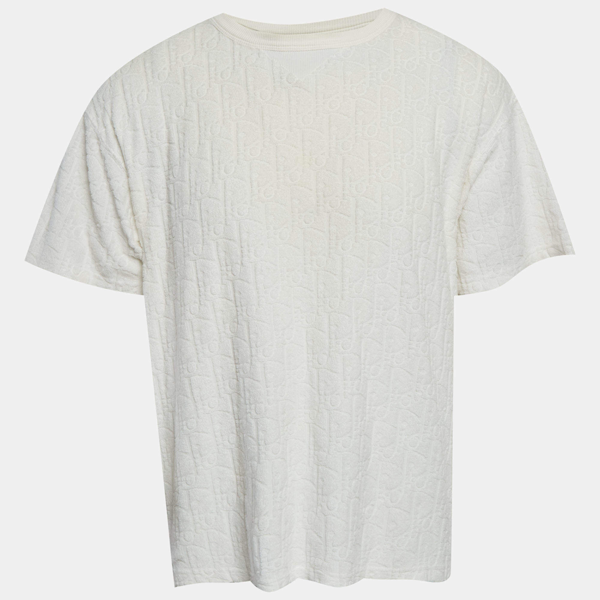 مملوكة مسبقًا Dior Homme White Oblique Terry Cotton Crew Neck T-Shirt XL