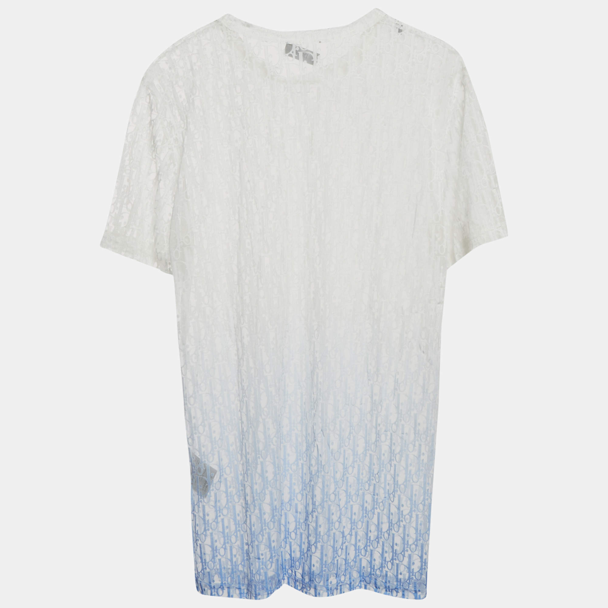 مملوكة مسبقًا Dior Homme White/Blue Oblique Jersey Sheer T-Shirt S