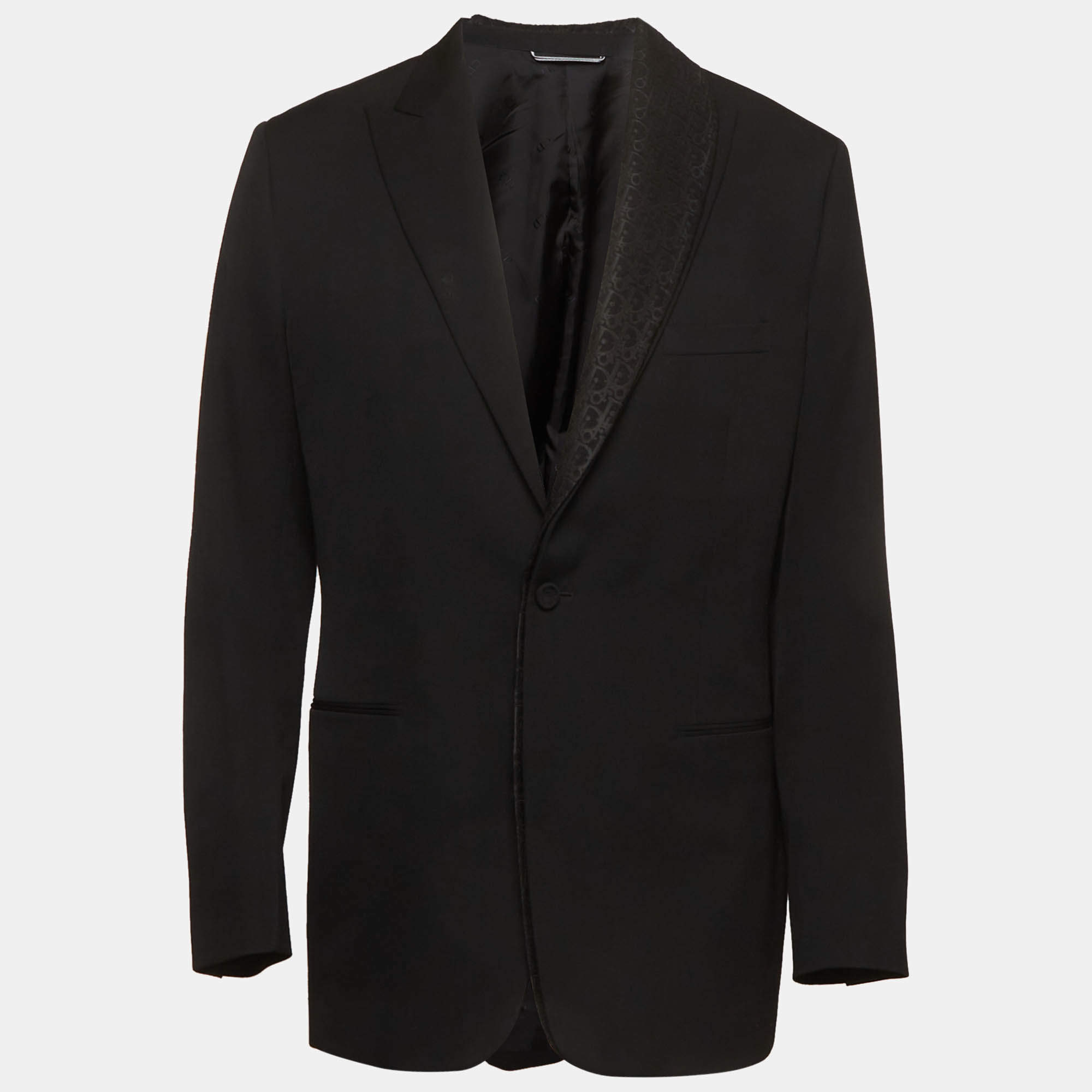 Pre Owned Dior Homme Black Oblique Patterned Wool Single Breasted Blazer XXL