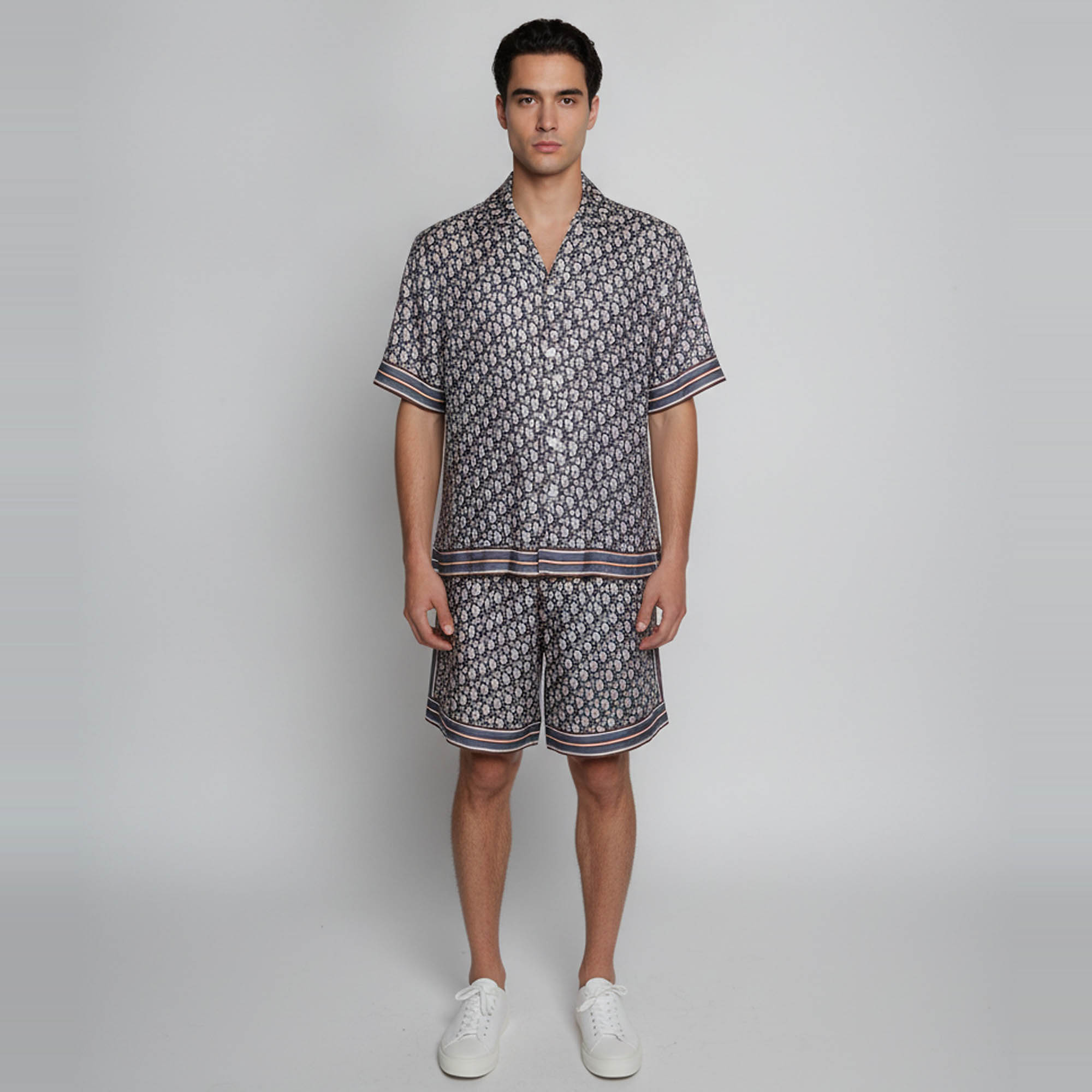 Pre Owned Dior Homme Blue Pixel Oblique Print Silk Shirt and Shorts Set M/S