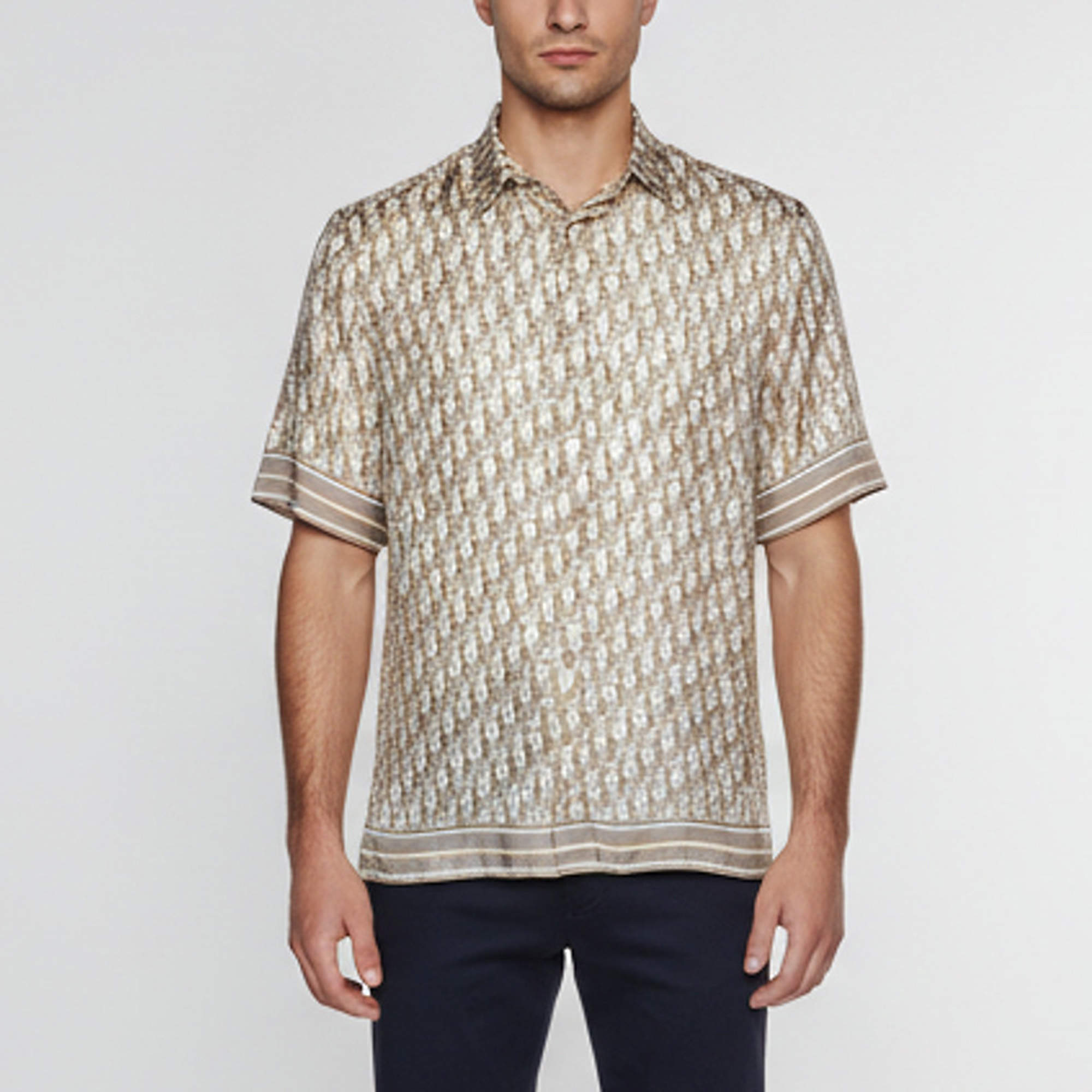 مملوكة مسبقًا Dior Homme Beige/White Oblique Print Silk Shirt S