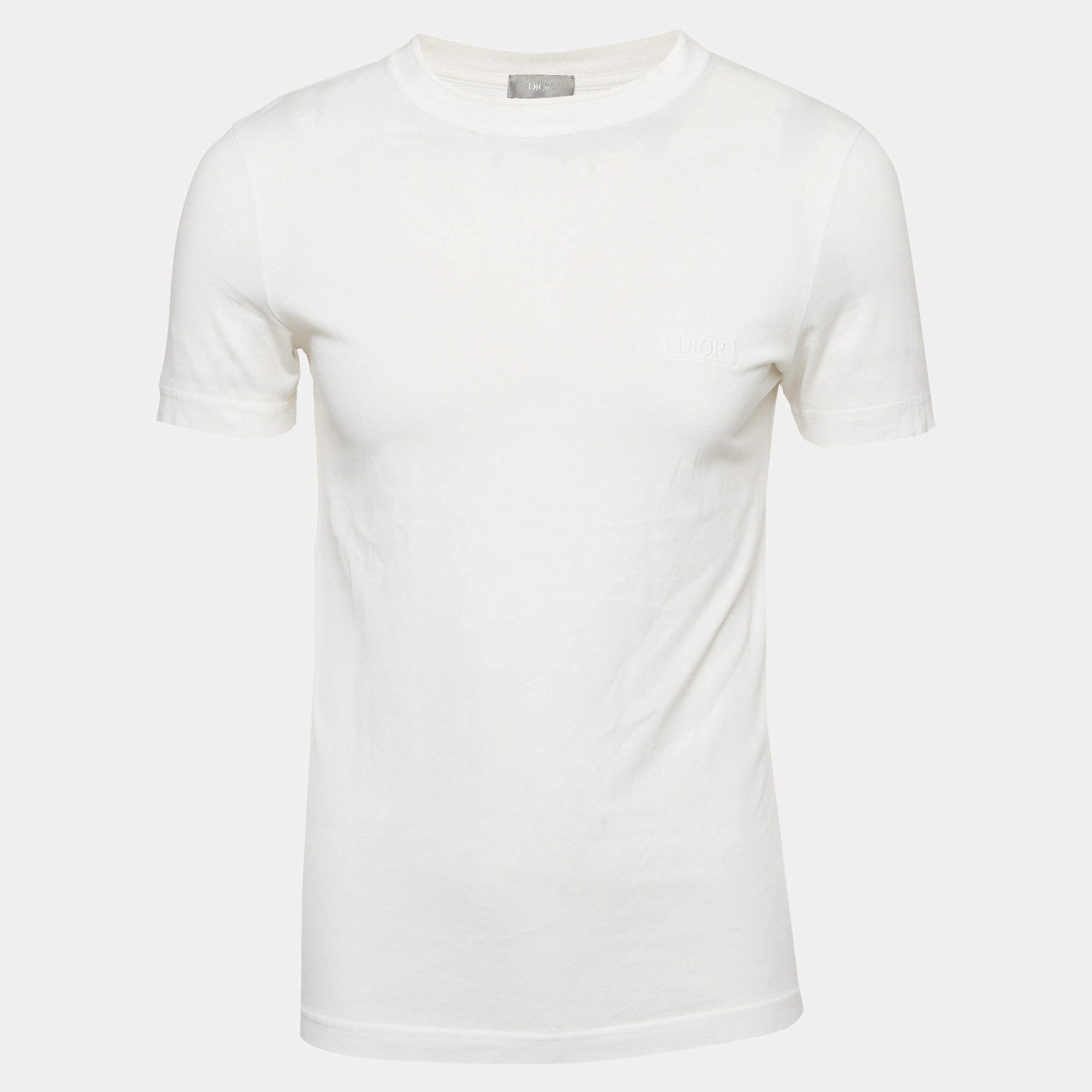 مملوكة مسبقًا Dior Homme White Logo Embroidered Jersey Crewneck T-Shirt XS